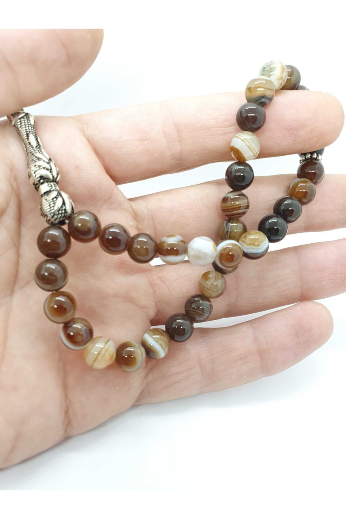 Gümüştel El Sanatlari Sertifikalı Süleymaniye Akik Taşı Doğal Taş Tesbih 8 Mm Kahve Dam