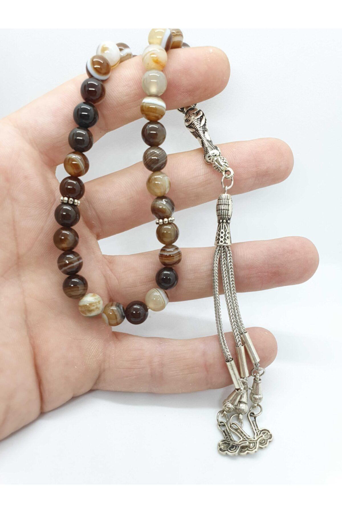 Gümüştel El Sanatlari Sertifikalı Süleymaniye Akik Taşı Doğal Taş Tesbih 8 Mm Kahve Dam