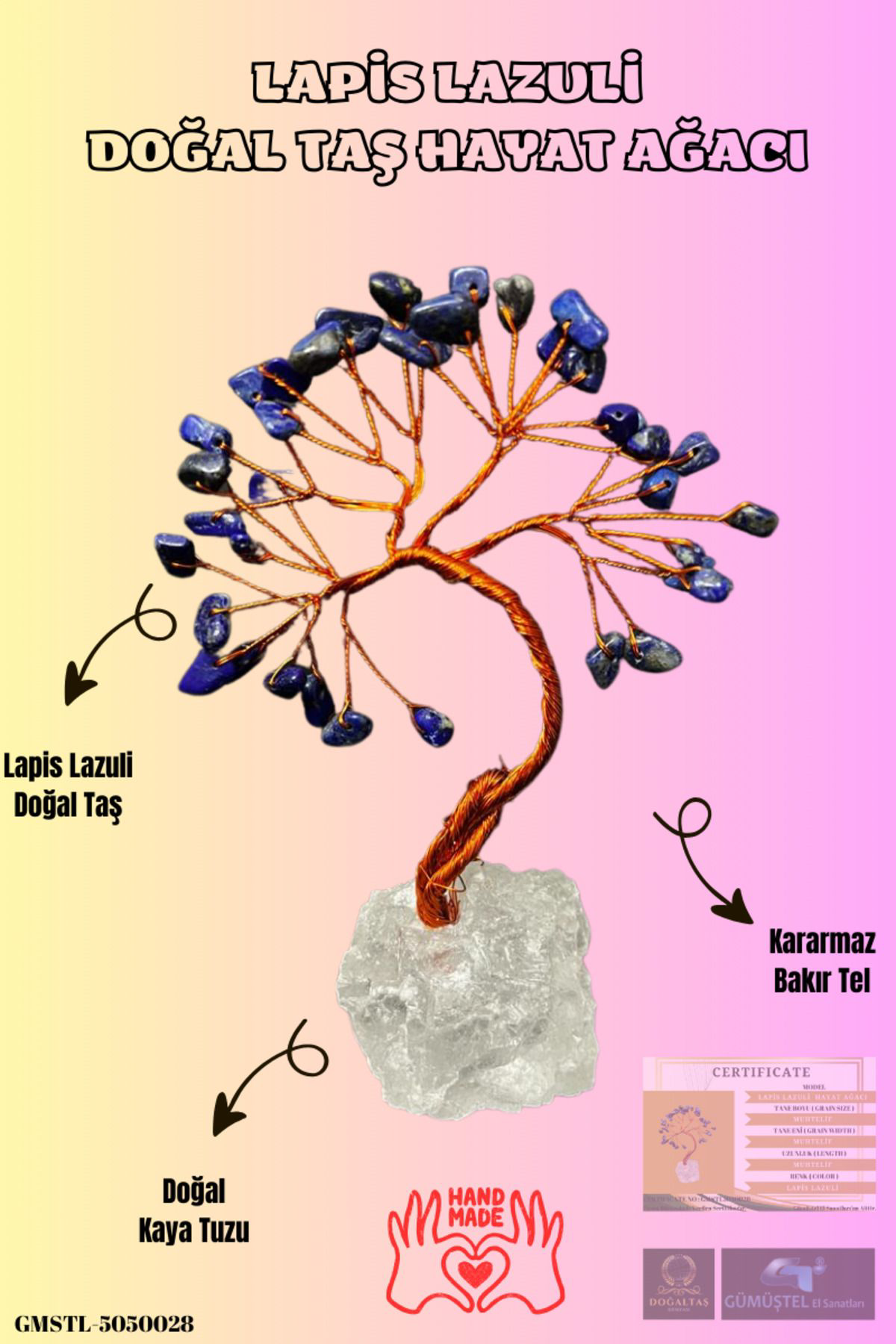 Gümüştel El Sanatlari Sertifikalı Taş Hayat Ağacı Biblo El Yapımı