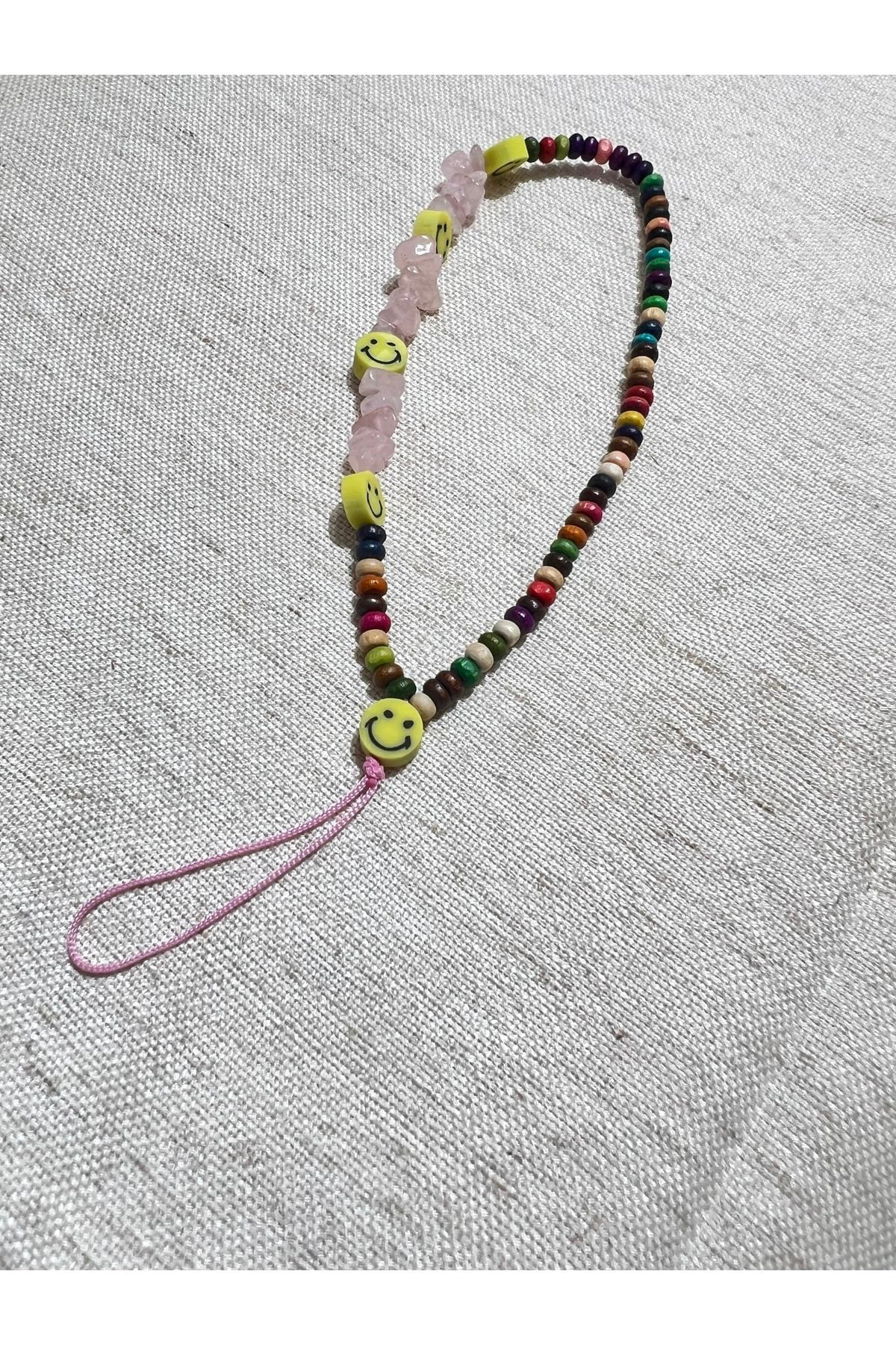 Sertifikalı Telefon Charmı Telefon Ipi Askısı Doğal Taş Pembe Kuv