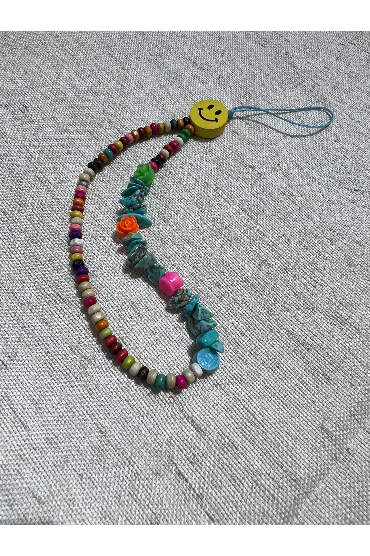 Sertifikalı Telefon Charmı Telefon Ipi Askısı Doğal Taş Turkuaz