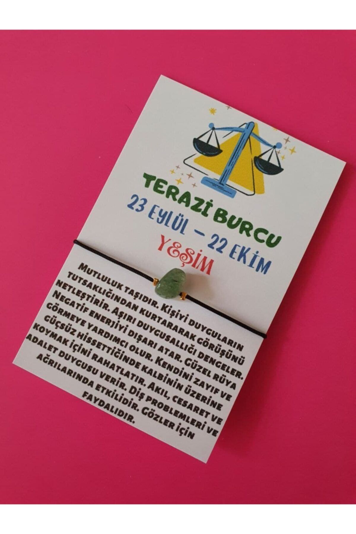 Sertifikalı Terazi Burcu Yeşim Doğal Taşlı Ip Burç Bilekliği