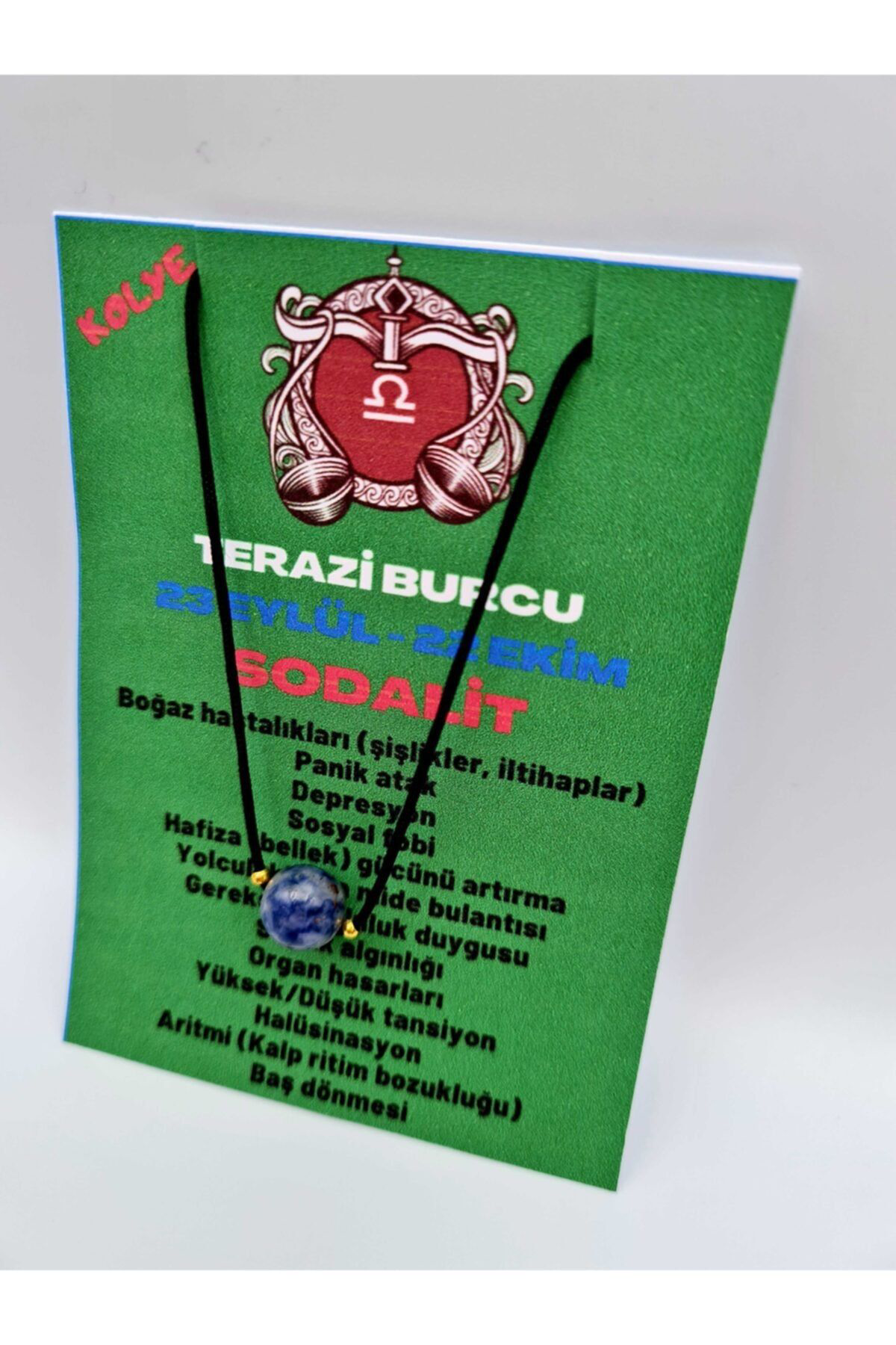 Sertifikalı Terazi Burcu Sodalit Taşı Doğal Taş Kolye