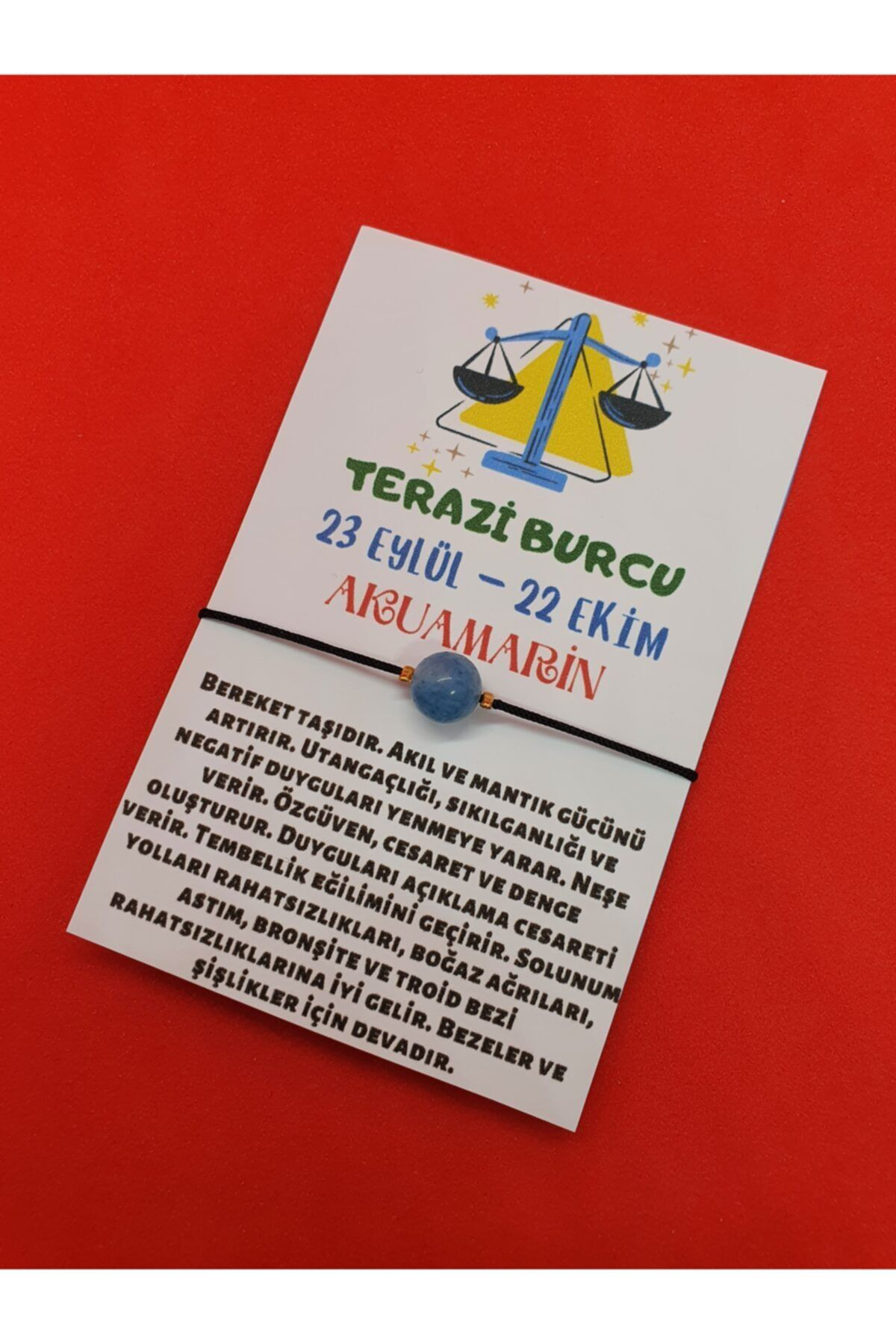 Sertifikalı Terazi Burcu Akuamarin Doğal Taş Ip Burç Bilekliği 8m