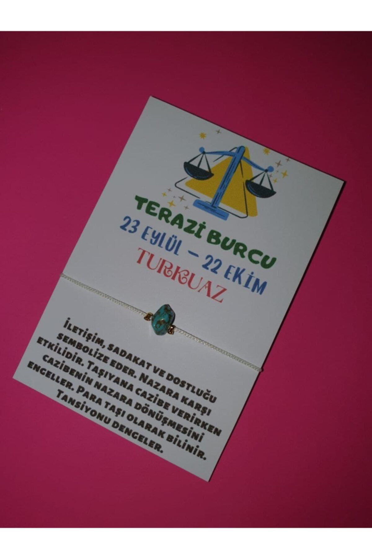 Sertifikalı Terazi Burcu Turkuaz Doğal Taşlı Ip Burç Bilekliği