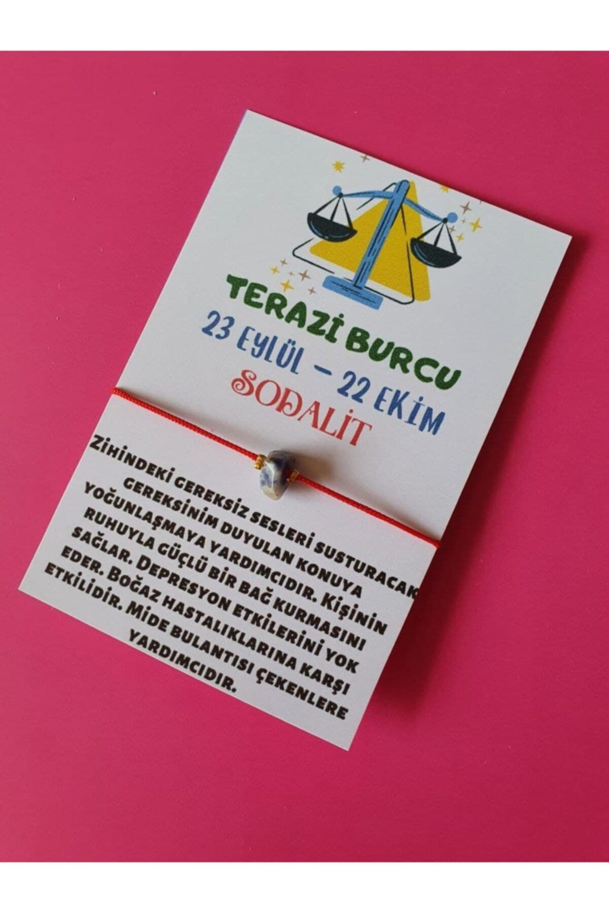 Sertifikalı Terazi Burcu Sodalit Doğal Taşlı Ip Burç Bilekliği