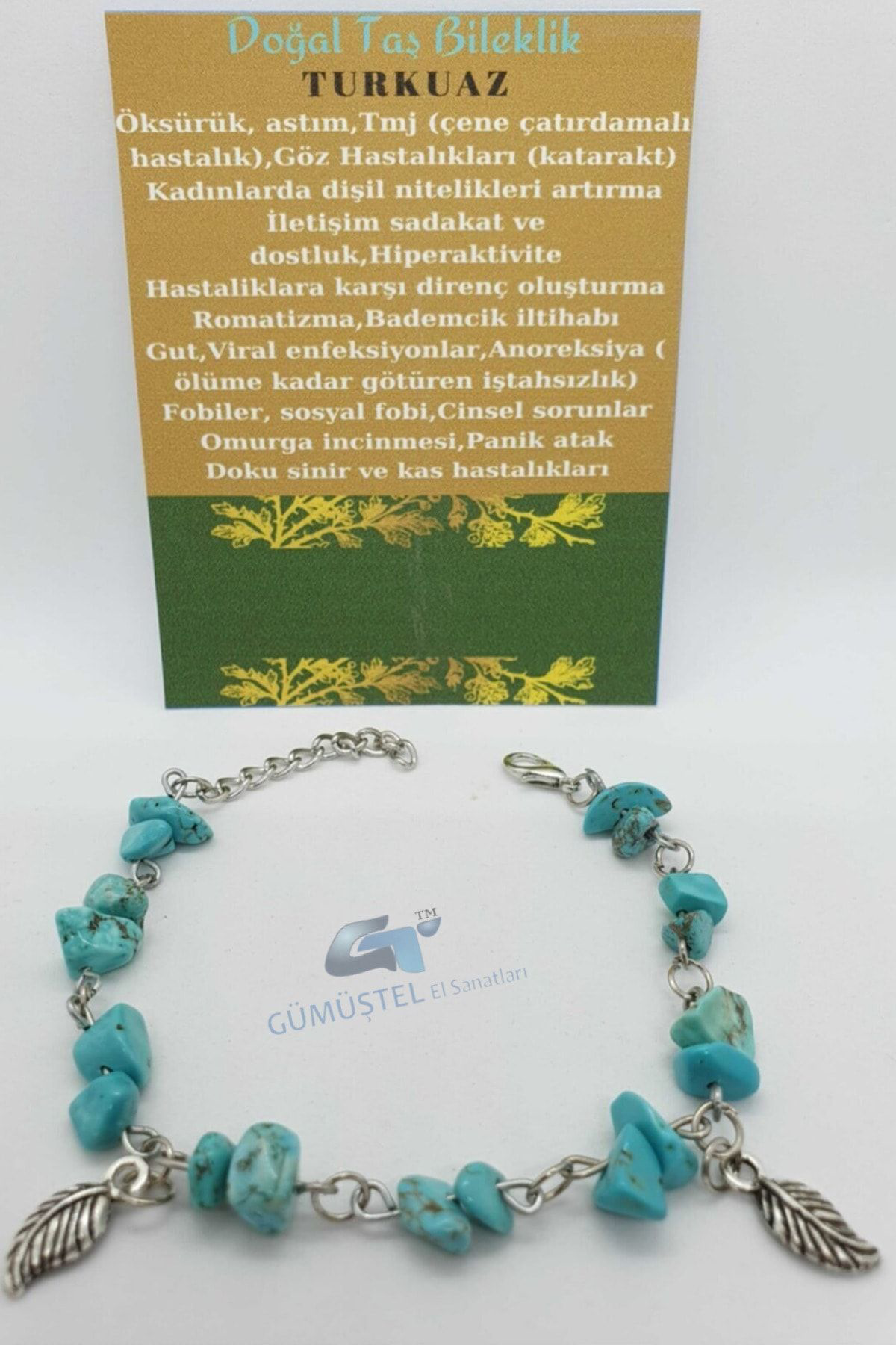 Gümüştel El Sanatlari Sertifikali Turkuaz Taşi Bileklik Orijinal Doğal Taş Tasarim Bile