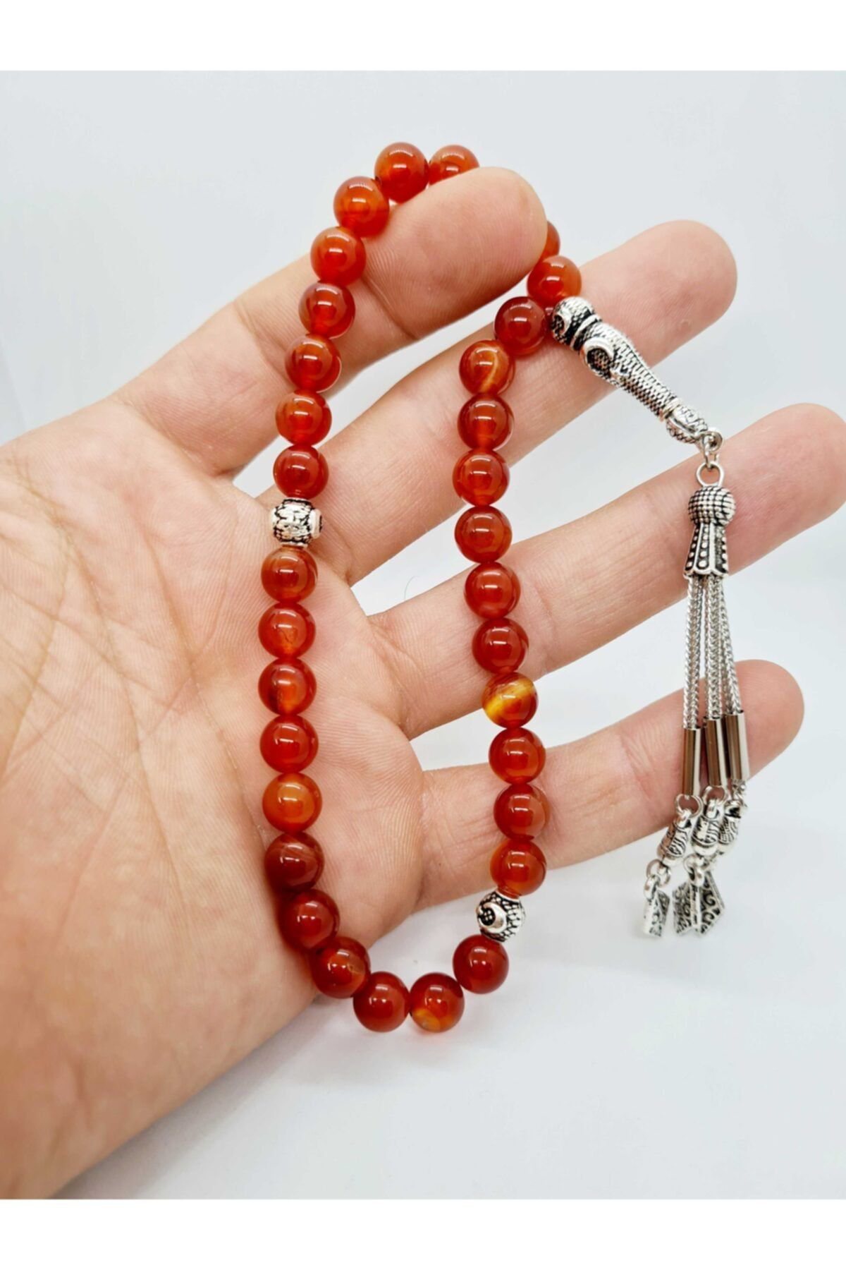 Gümüştel El Sanatlari Sertifikali Turuncu Akik Doğal Taş Tesbih 8Mm