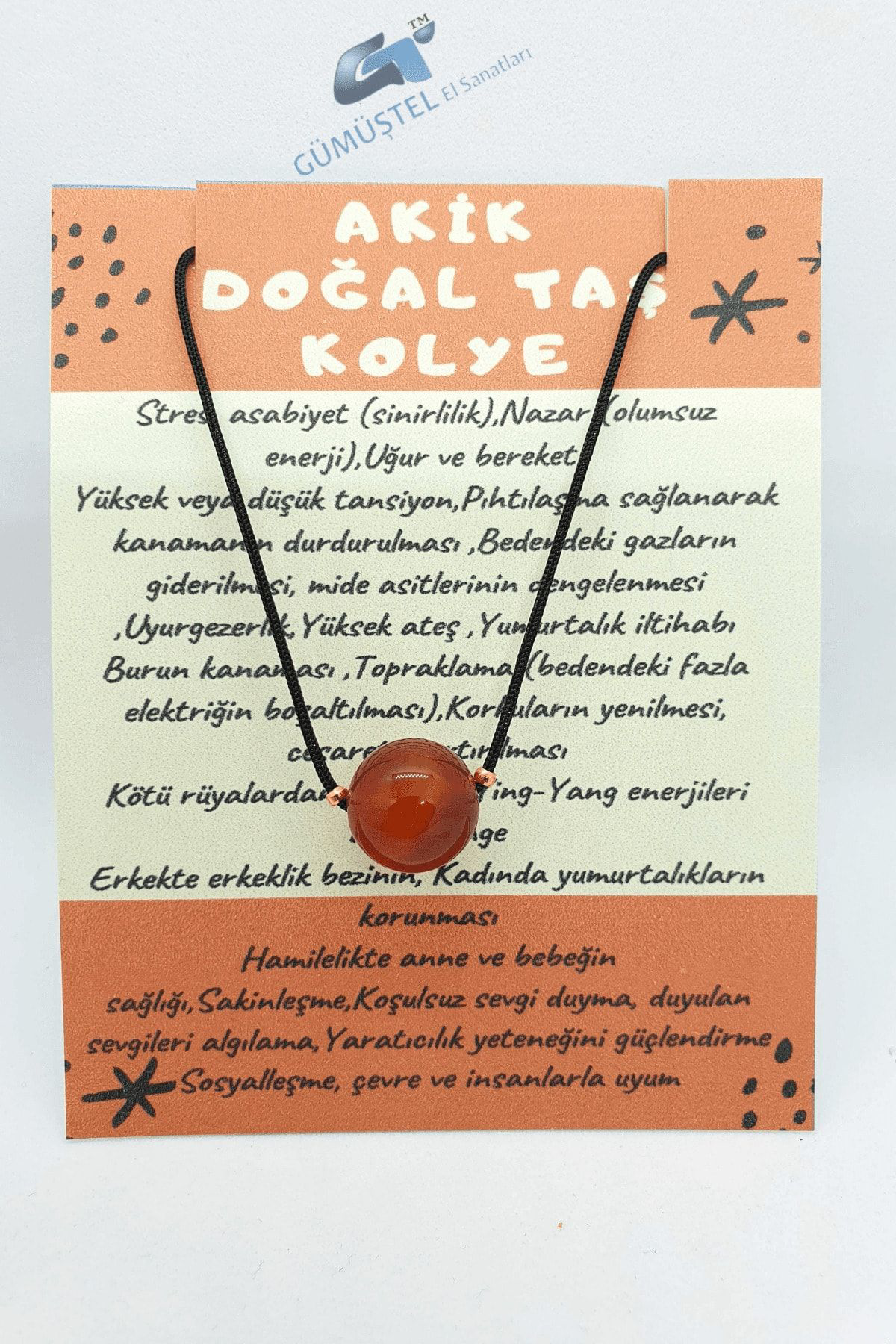 Sertifikalı Turuncu Akik Taşı Kolye Ayarlanabilir Orijinal Doğal 