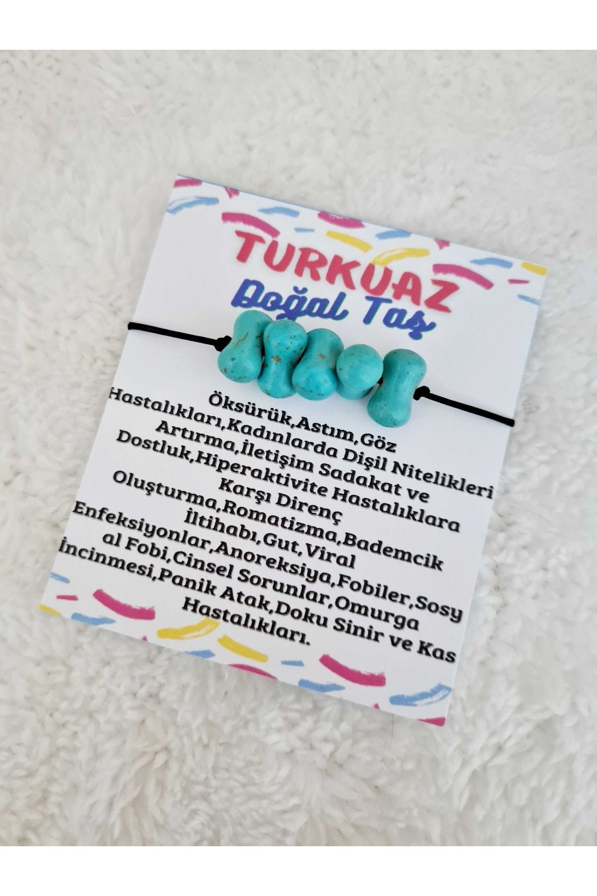 Sertifikalı Turkuaz Doğal Taş Bileklik Makrome Kilit Sistemi