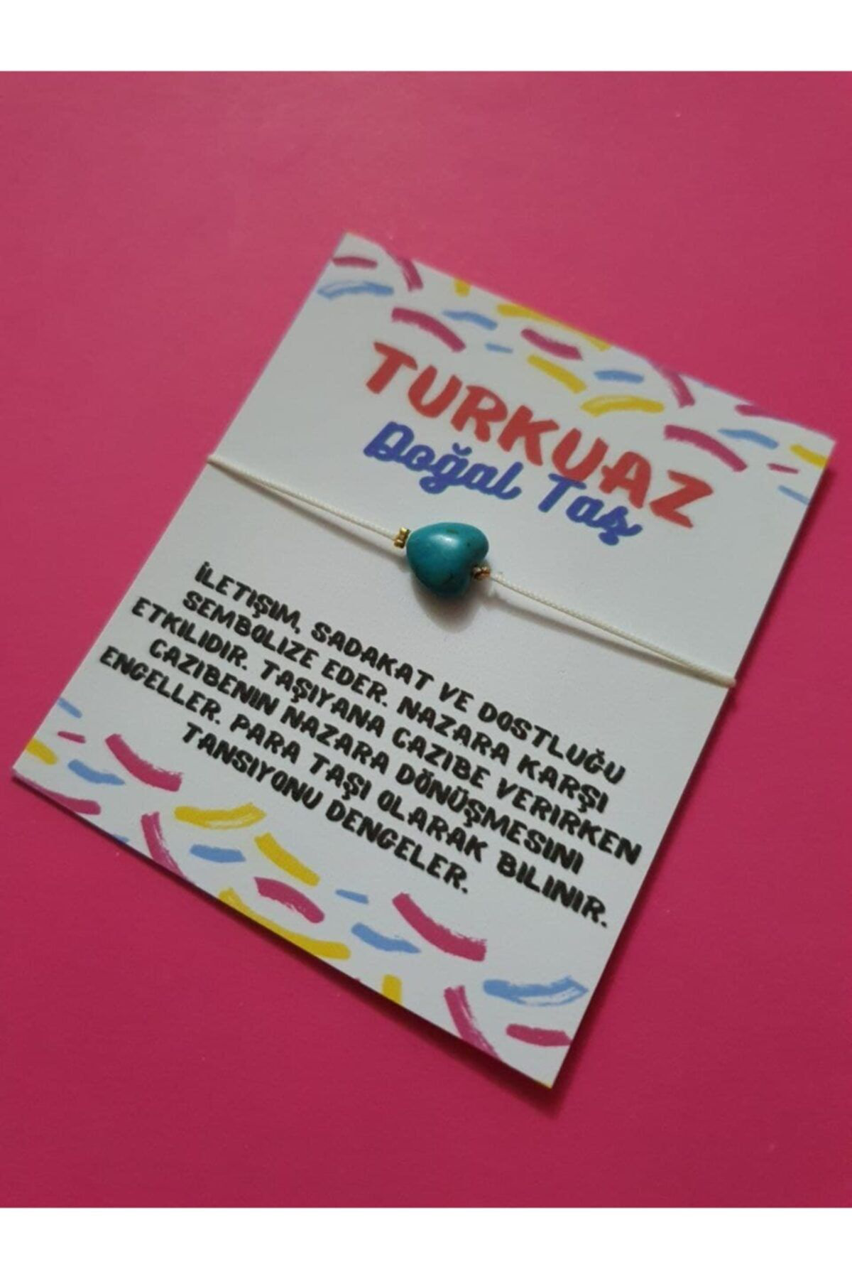 Sertifikalı Turkuaz Kalp Doğal Taş Ayarlamalı Ip Bileklik