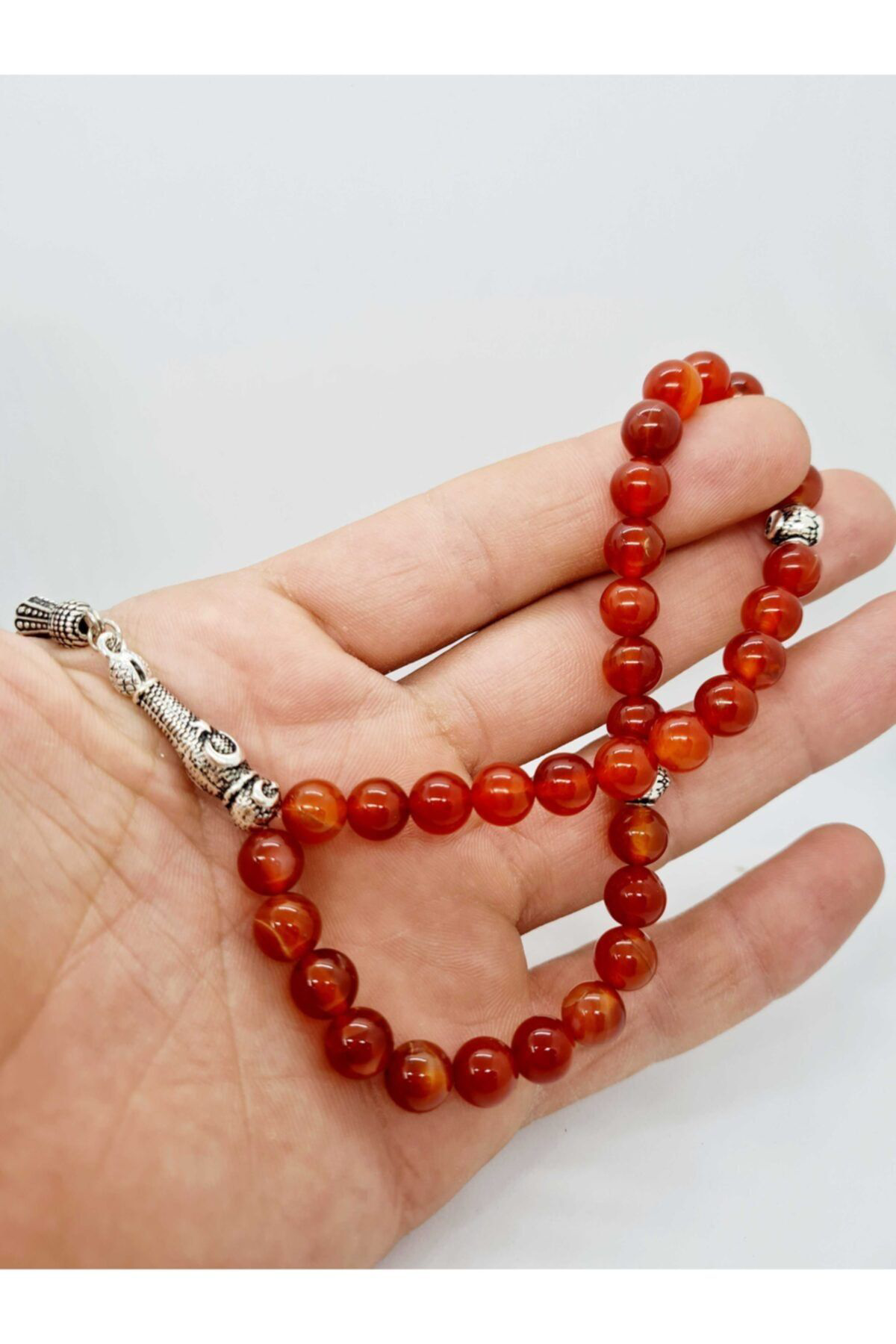 Gümüştel El Sanatlari Sertifikali Turuncu Akik Doğal Taş Tesbih 8Mm