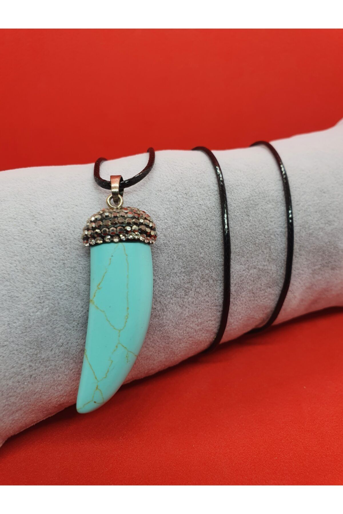 Sertifikalı Turkuaz Doğal Taşı Zirkon Işlemeli Kolye