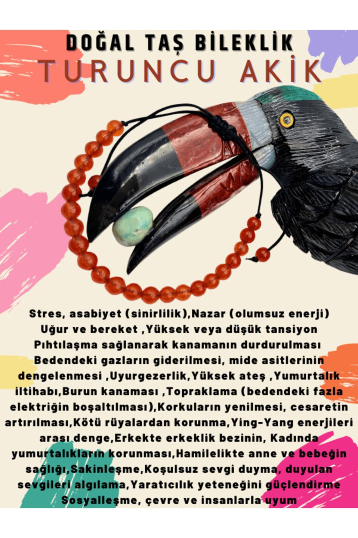 Sertifikalı Turuncu Akik Doğal Taş Bileklik Ayarlamalı Kilit Sist