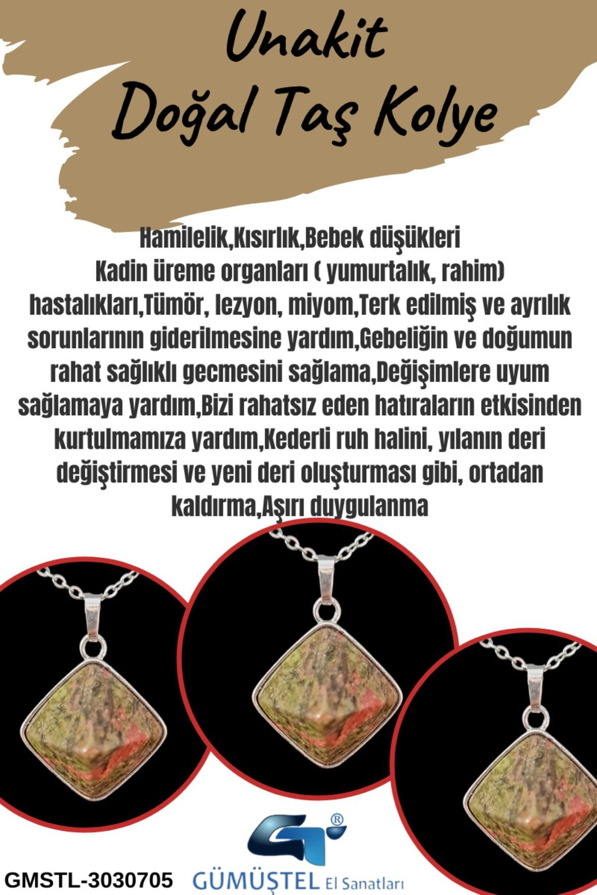 Sertifikalı Unakit Doğal Taş Kolye Piramit Özel Kesim Aaa Kalite