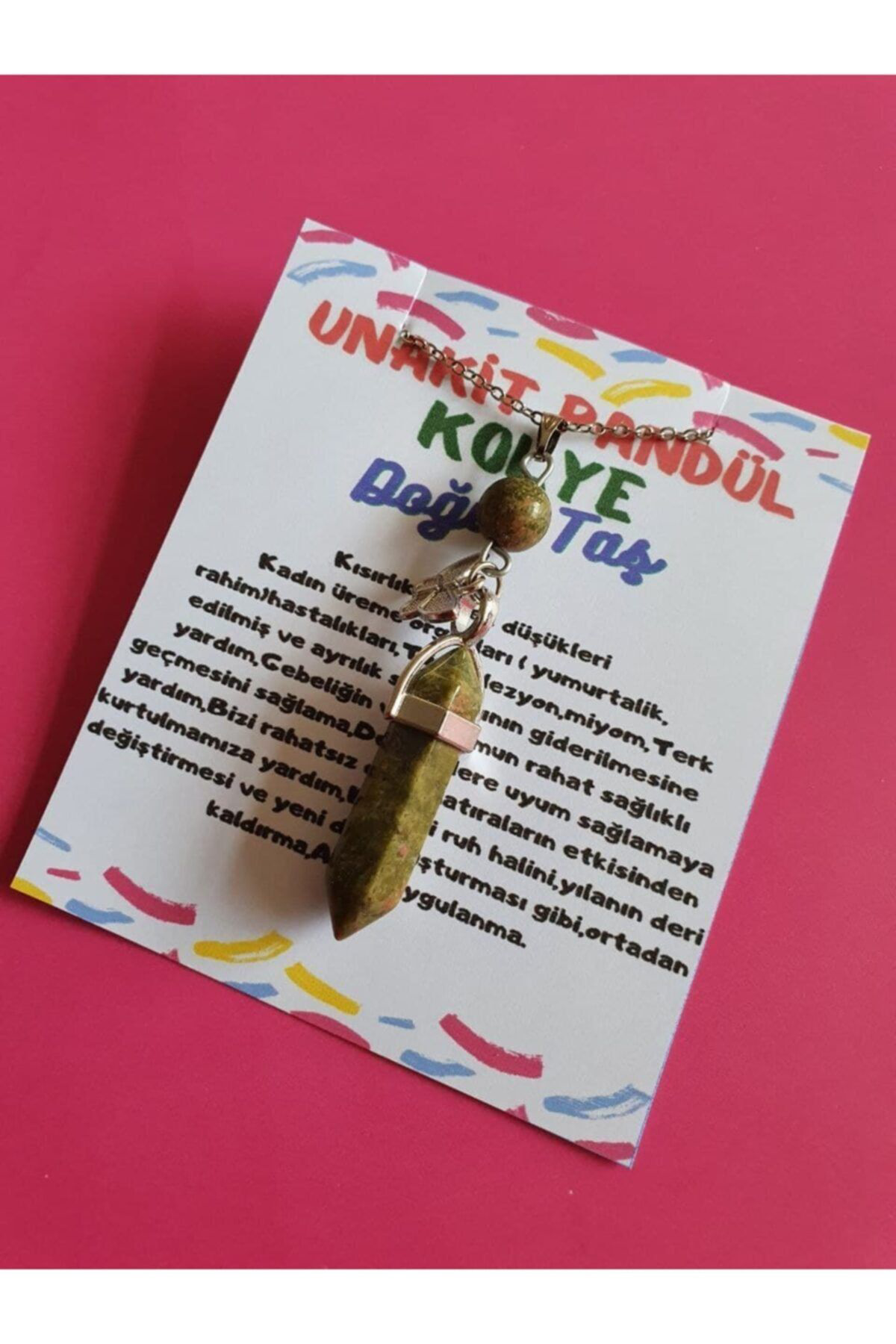 Sertifikalı Unakit Taşı Pandül Kelebek Kolye