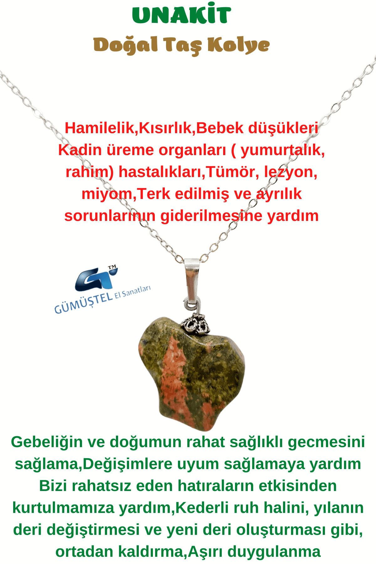 Gümüştel El Sanatlari Sertifikali Unakit Doğal Taş Kolye Zincir