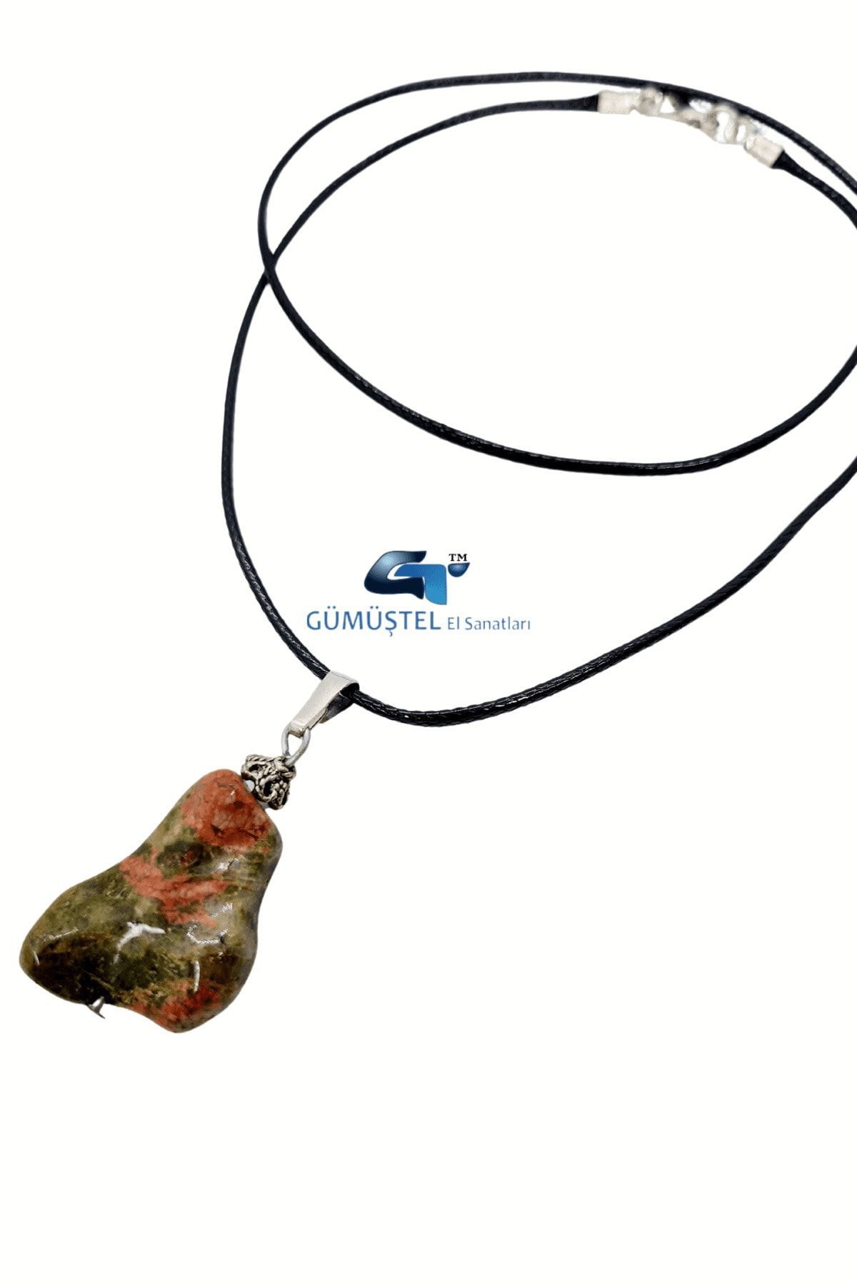Gümüştel El Sanatlari Sertifikali Unakit Doğal Taş Kolye Zincir