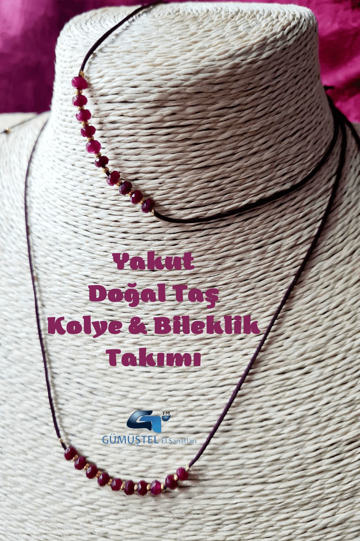 Gümüştel El Sanatlari Sertifikali Yakut Doğal Taş Kolye & Bileklik Takimi Çok Fonksiyon