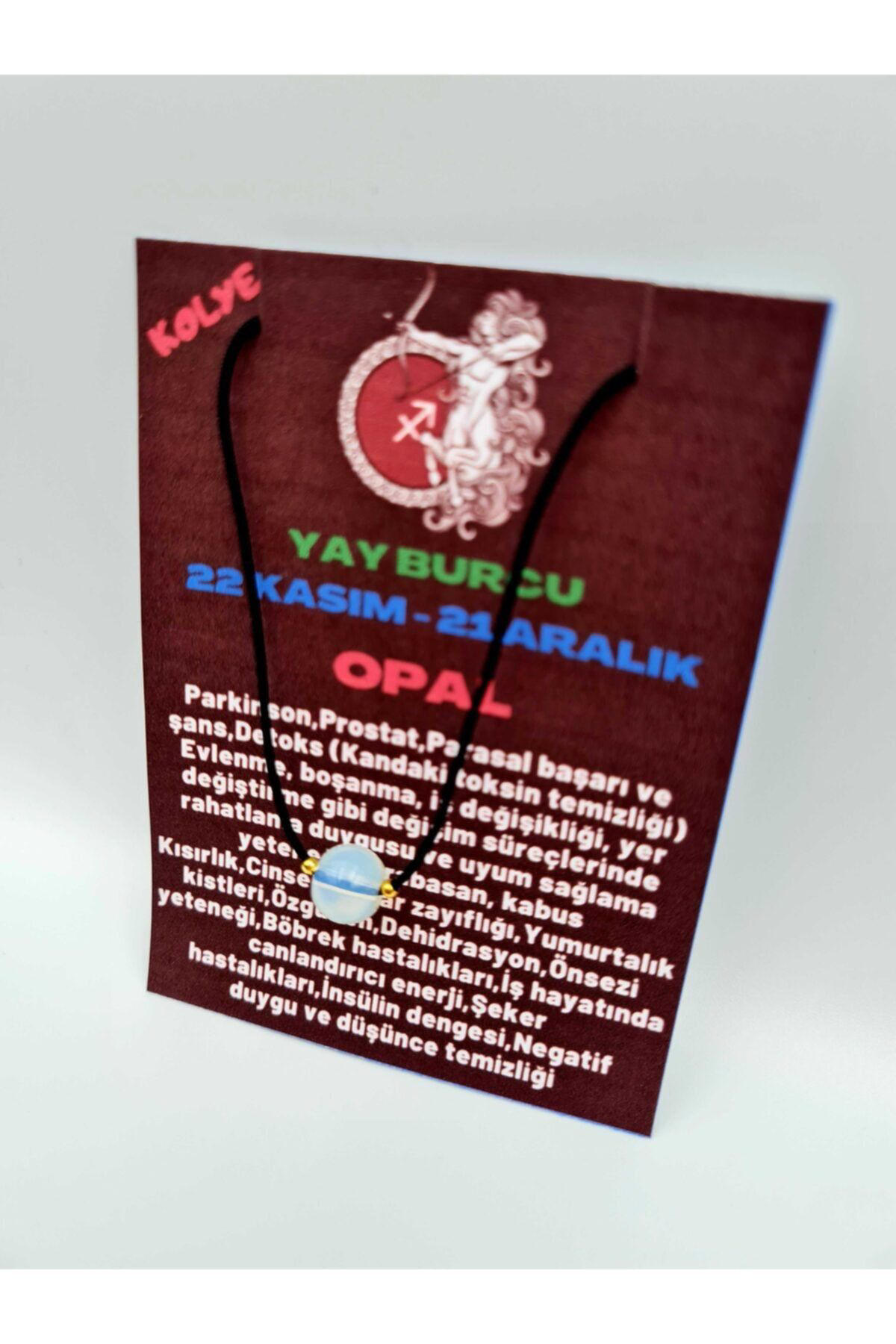 Gümüştel El Sanatlari Sertifikali Yay Burcu Opal Taşi Doğal Taş Kolye