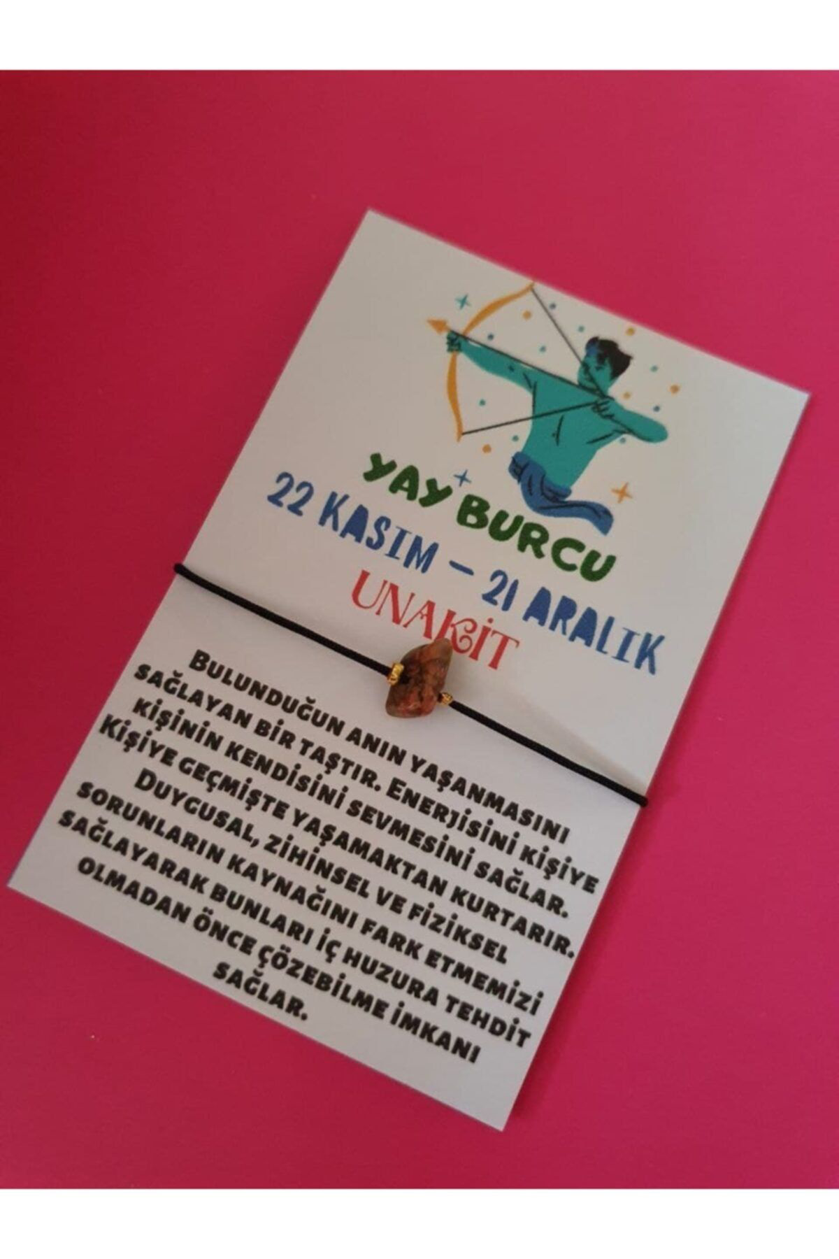 Sertifikalı Yay Burcu Unakit Doğal Taşlı Ip Burç Bilekliği
