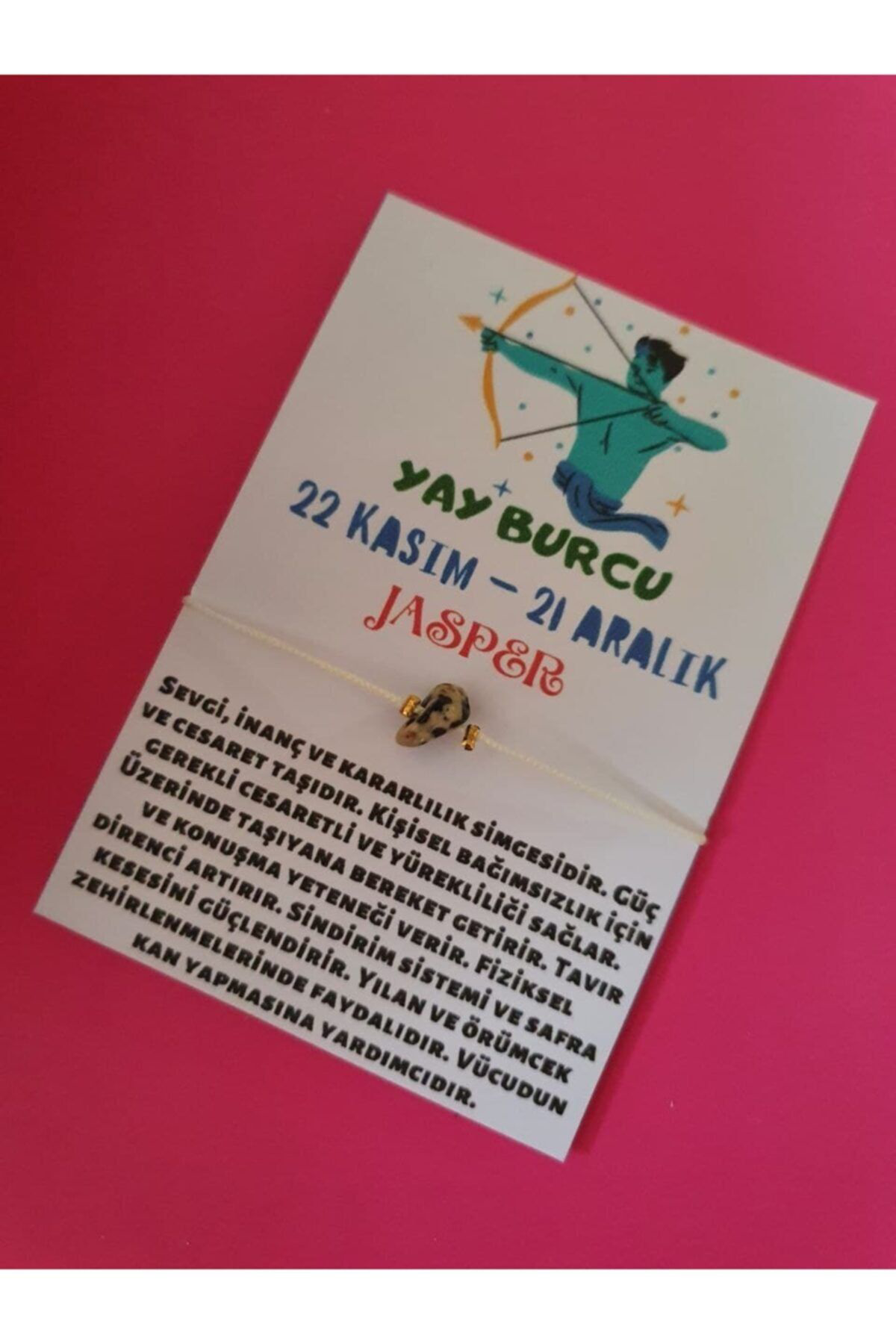 Sertifikalı Yay Burcu Jasper Doğal Taşlı Ip Burç Bilekliği
