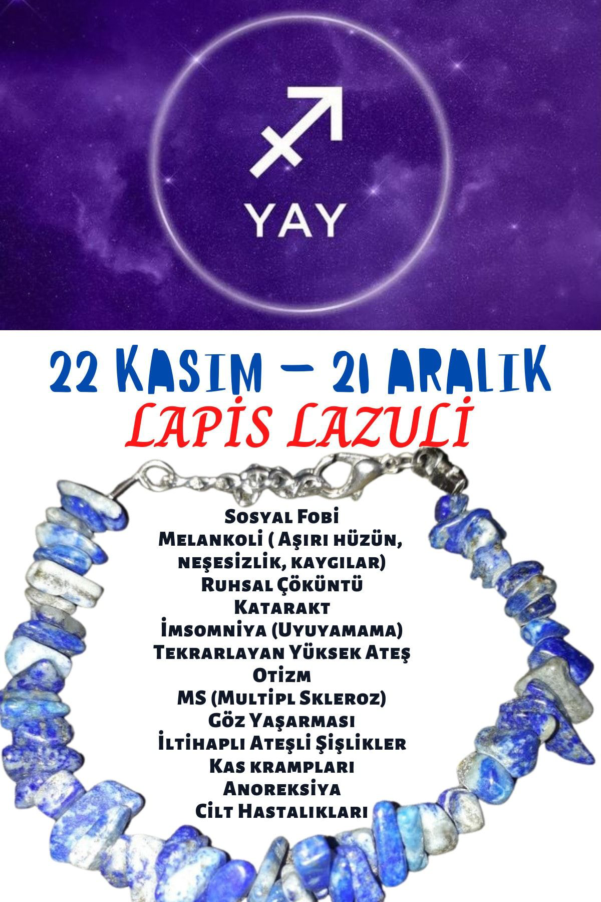 Sertifikalı Yay Burcu Lapis Lazuli Taşı Bileklik