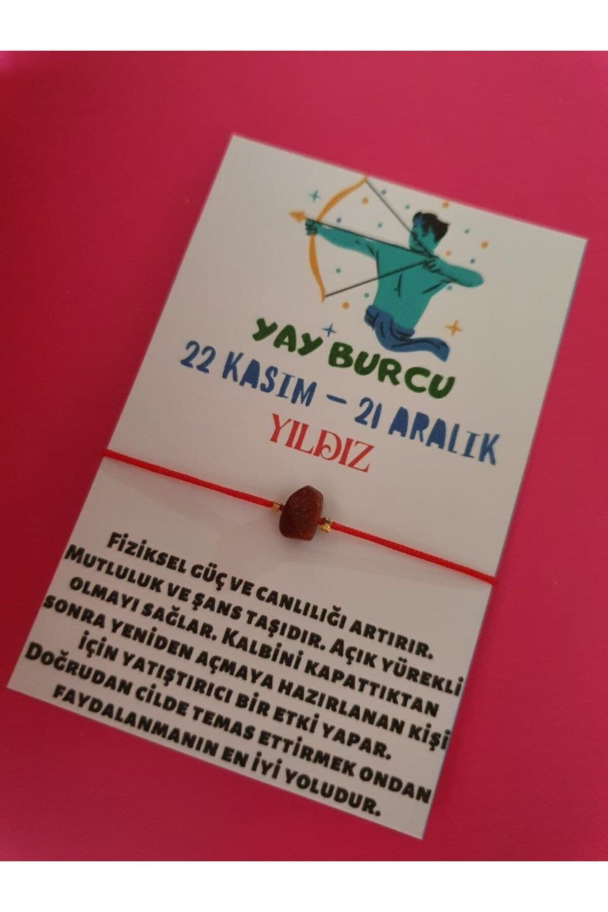 Gümüştel El Sanatlari Sertifikali Yay Burcu Yildiz Doğal Taş İp Burç Bilekliği