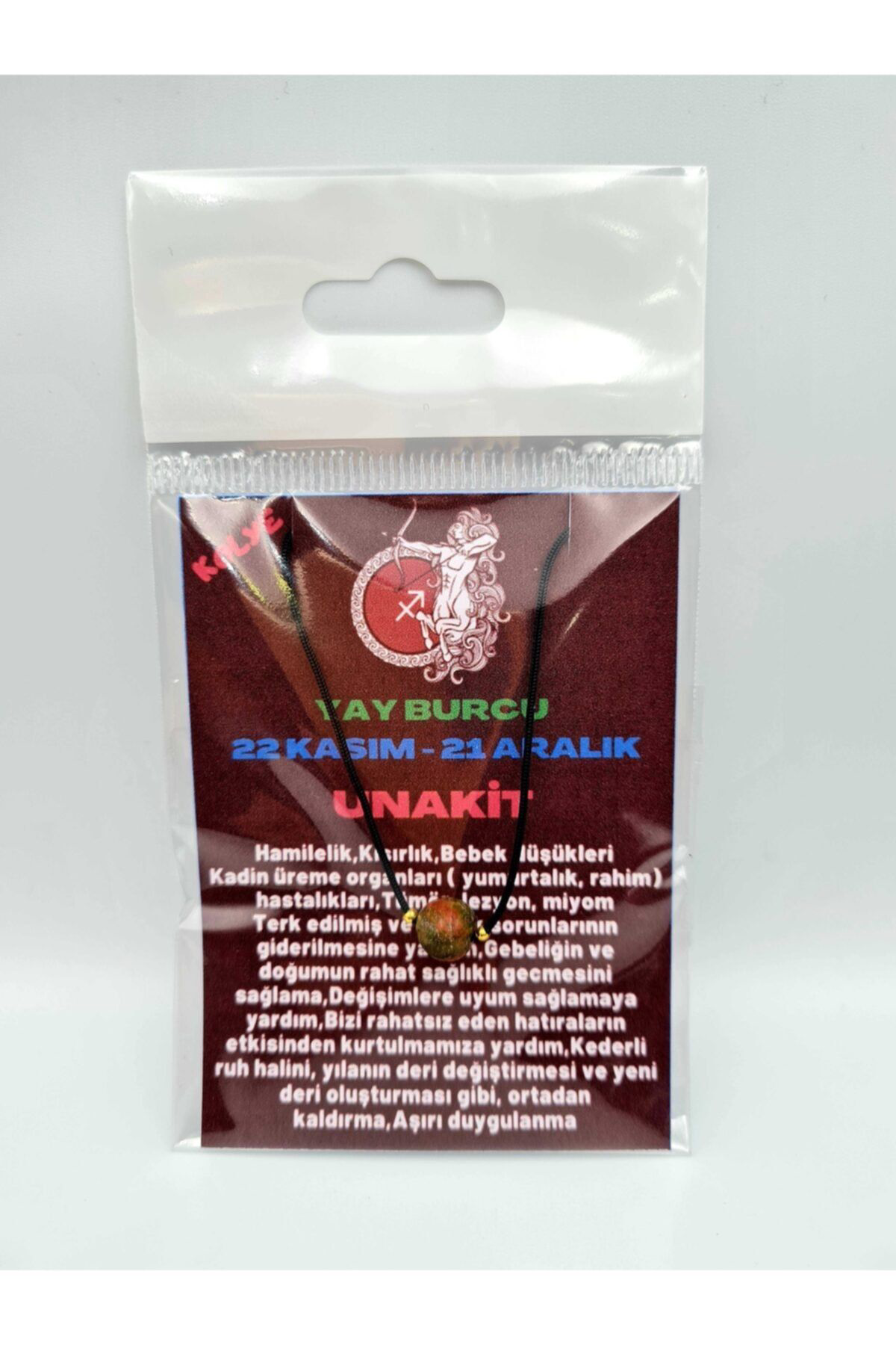 Sertifikalı Yay Burcu Unakit Taşı Doğal Taş Kolye