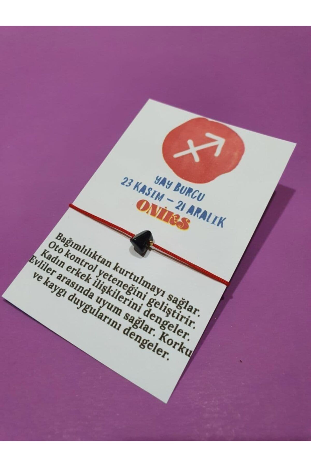 Sertifikalı Yay Burcu Oniks Doğal Taşlı Ip Burç Bilekliği
