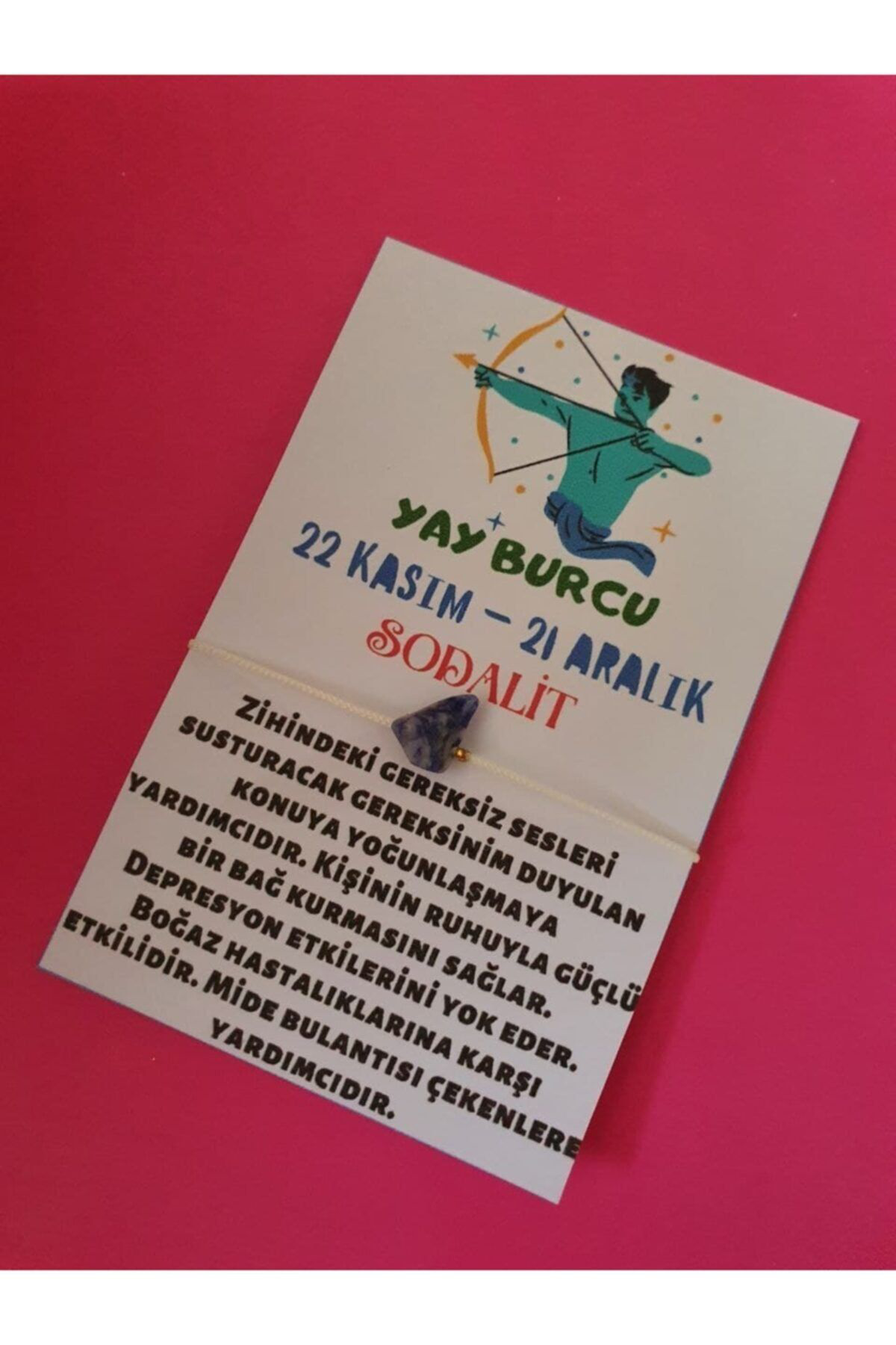 Sertifikalı Yay Burcu Sodalit Doğal Taşlı Ip Burç Bilekliği