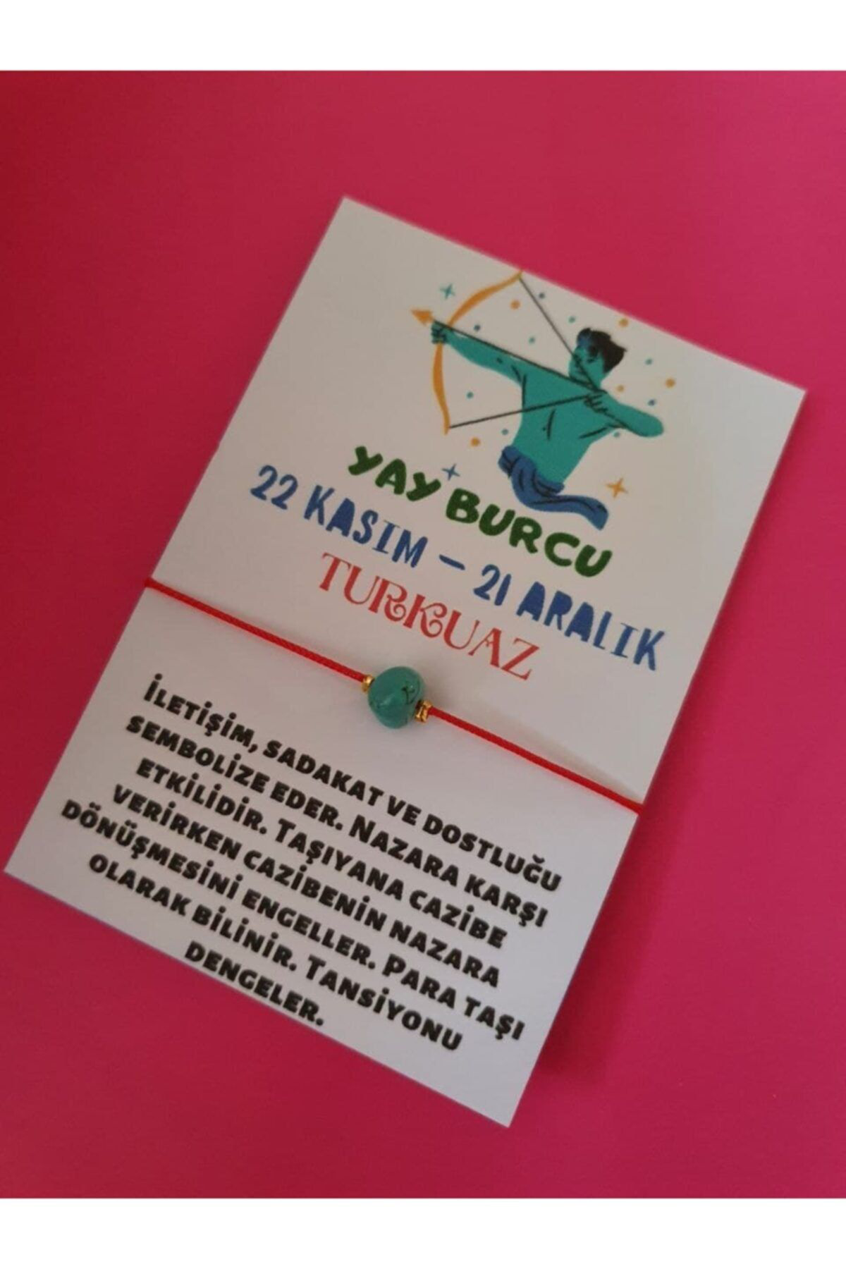 Sertifikalı Yay Burcu Turkuaz Doğal Taşlı Ip Burç Bilekliği