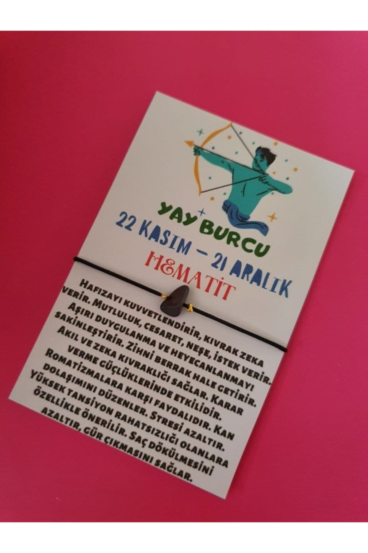Sertifikalı Yay Burcu Hematit Doğal Taşlı Ip Burç Bilekliği