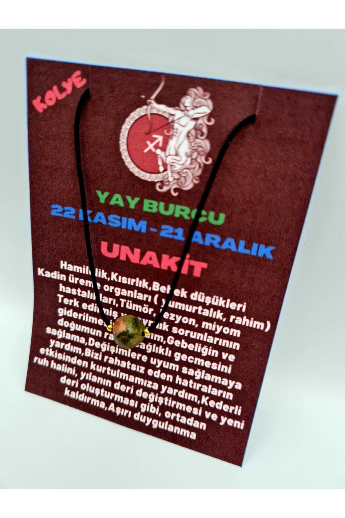 Sertifikalı Yay Burcu Unakit Taşı Doğal Taş Kolye