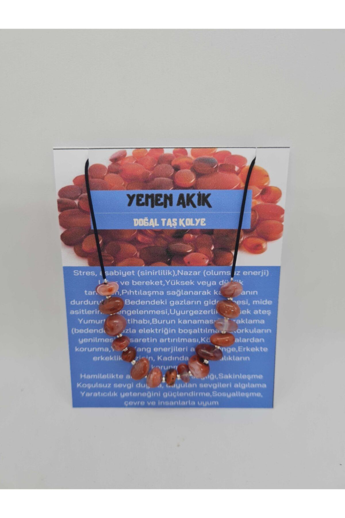 Sertifikalı Yemen Akik Doğal Taş Ayarlamalı Kolye
