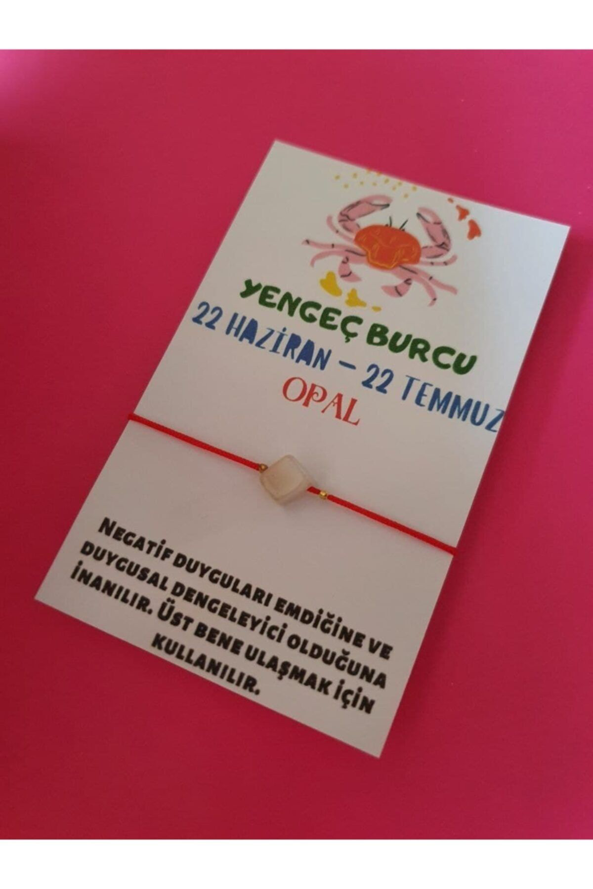 Sertifikalı Yengeç Burcu Opal Doğal Taşlı Ip Burç Bilekliği