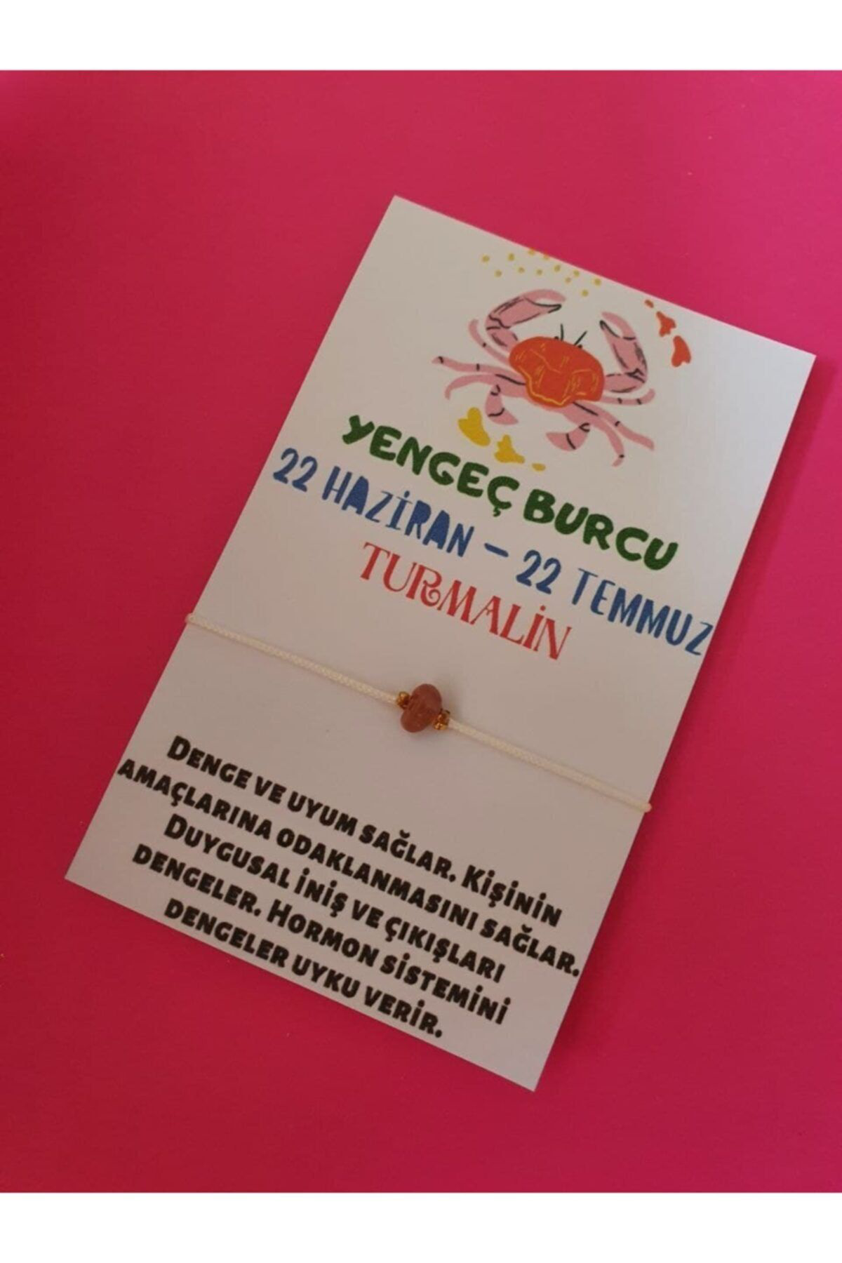 Sertifikalı Yengeç Burcu Turmalin Doğal Taşlı Ip Burç Bilekliği
