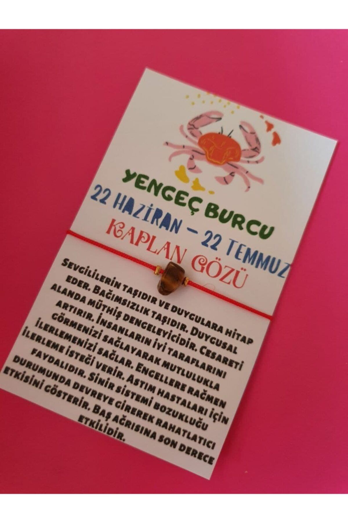 Sertifikalı Yengeç Burcu Kaplan Gözü Doğal Taşlı Ip Burç Bilekliğ