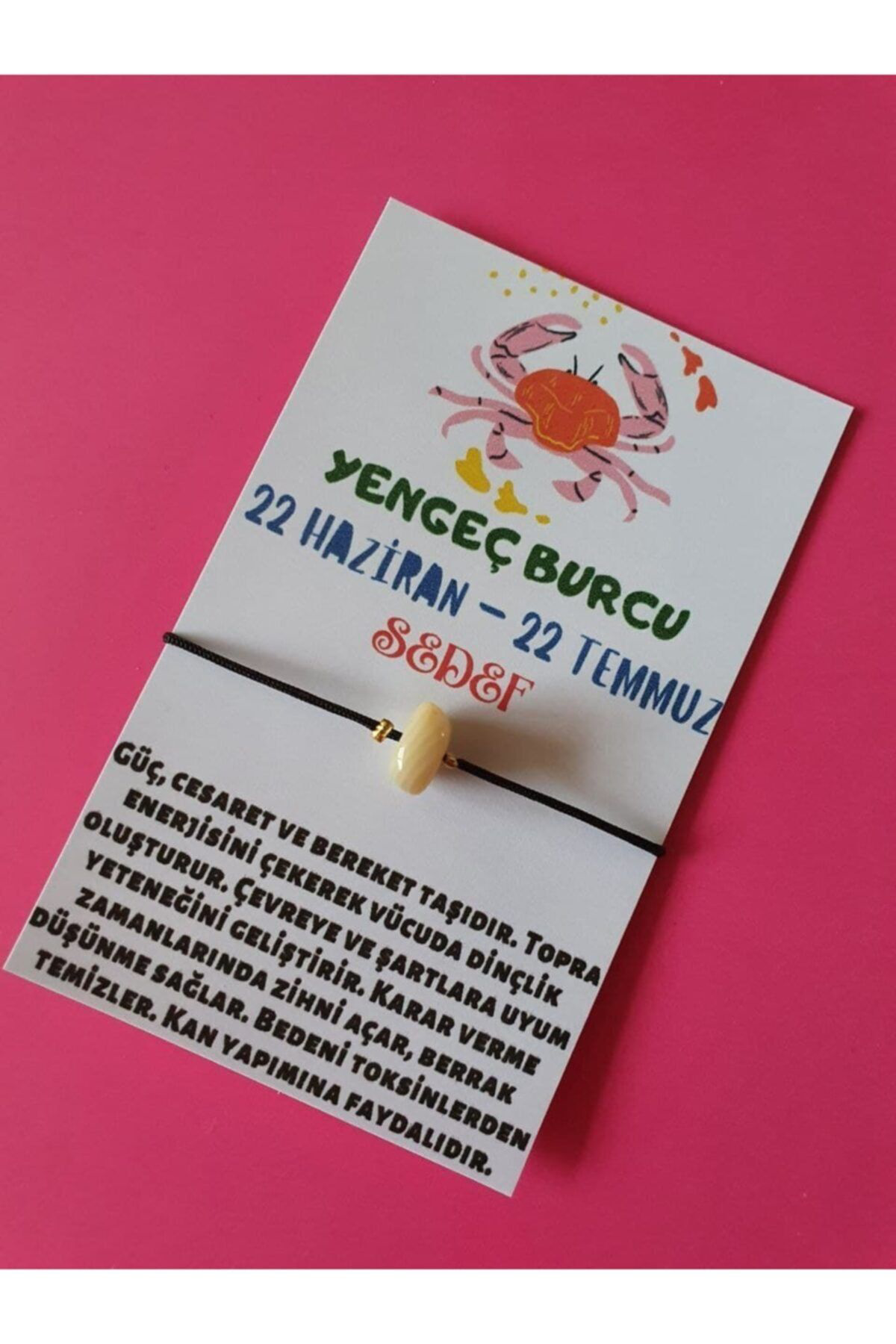 Sertifikalı Yengeç Burcu Sedef Doğal Taşlı Ip Burç Bilekliği