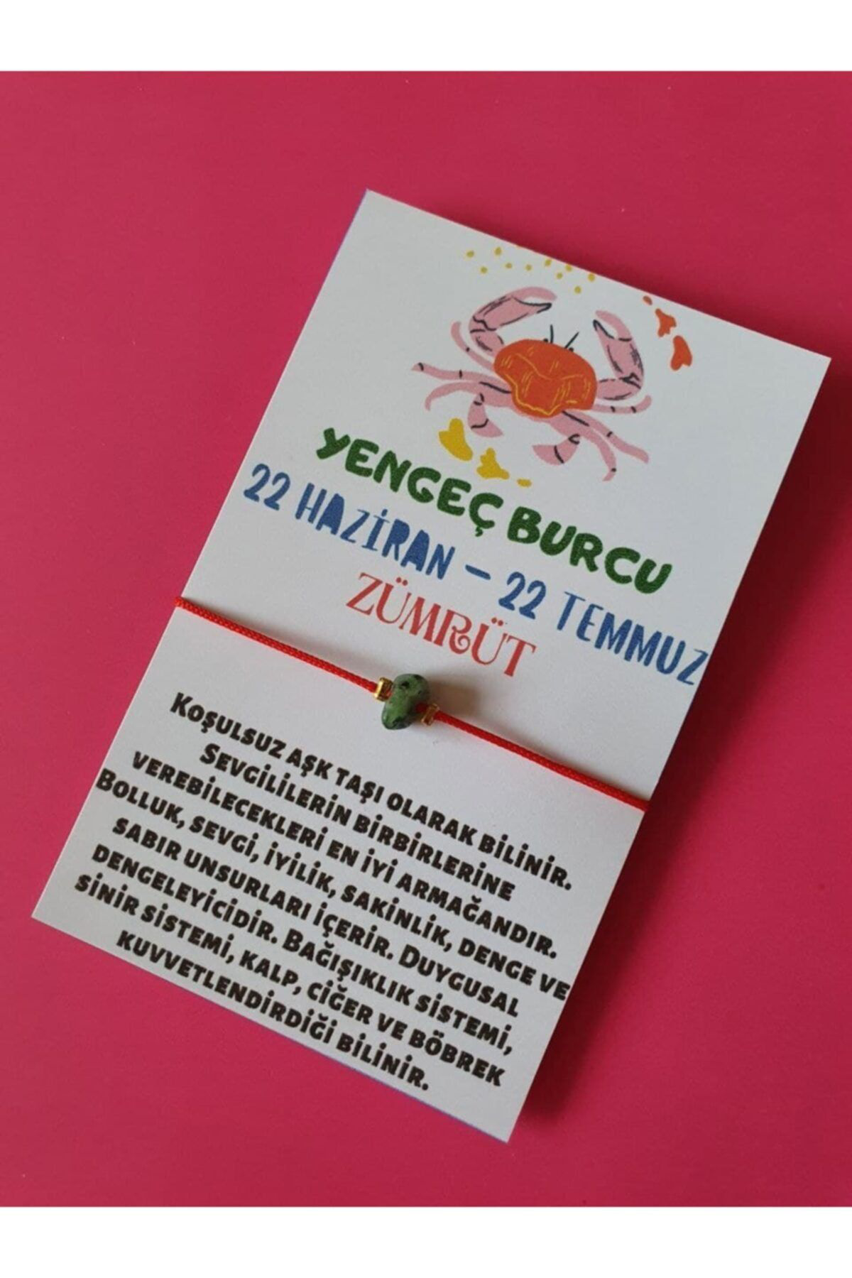 Sertifikalı Yengeç Burcu Zümrüt Doğal Taşlı Ip Burç Bilekliği