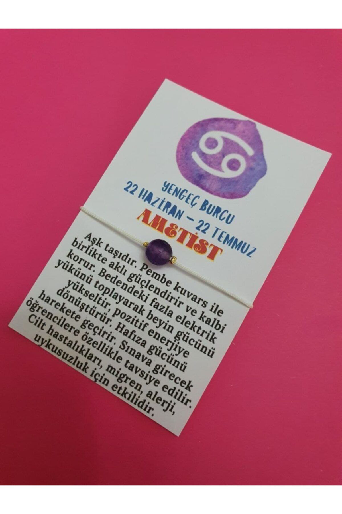 Sertifikalı Yengeç Burcu Ametist Doğal Taş Ip Burç Bilekliği