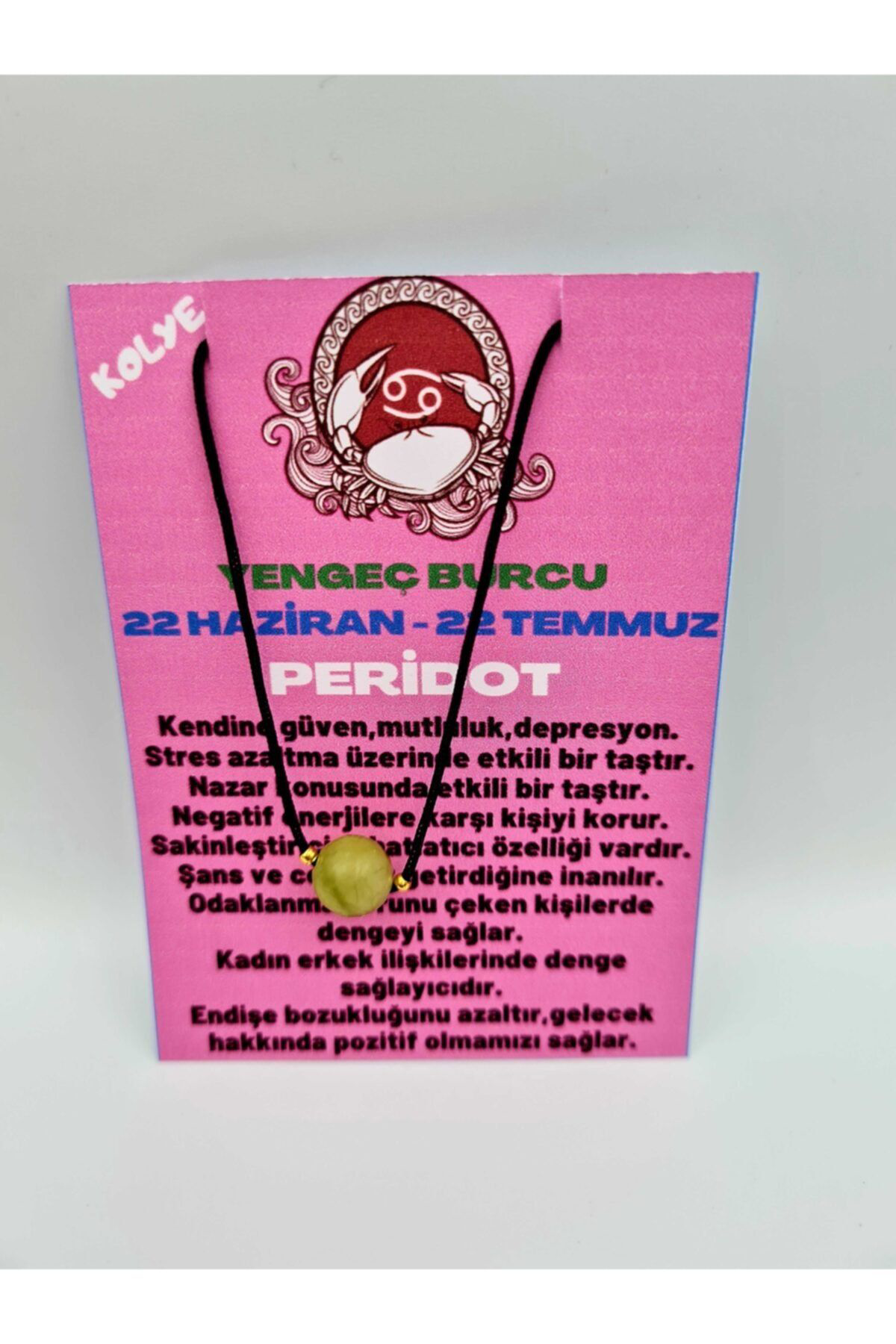 Sertifikalı Yengeç Burcu Peridot Taşı Doğal Taş Kolye