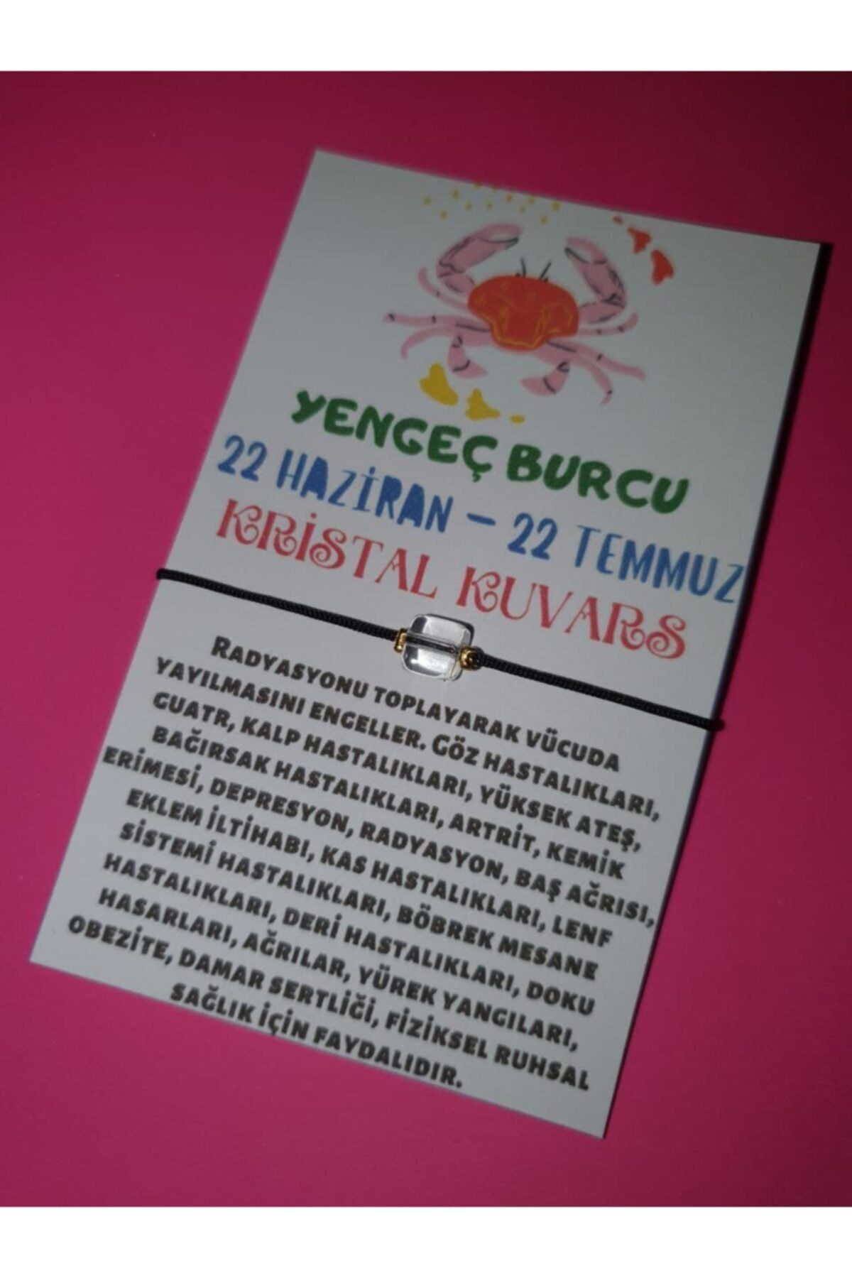 Sertifikalı Yengeç Burcu Kristal Kuvars Doğal Taşlı Ip Burç Bilek
