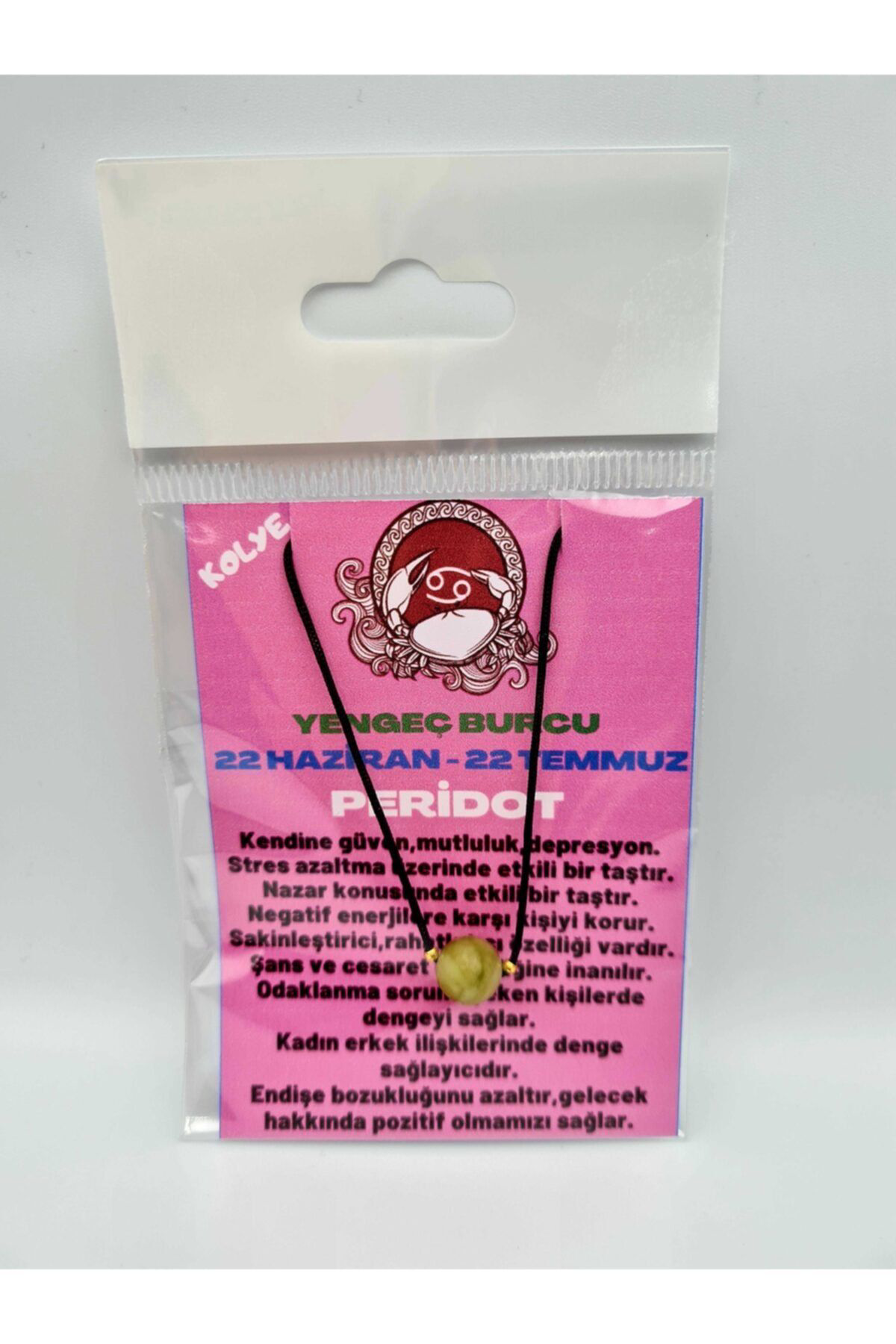 Sertifikalı Yengeç Burcu Peridot Taşı Doğal Taş Kolye