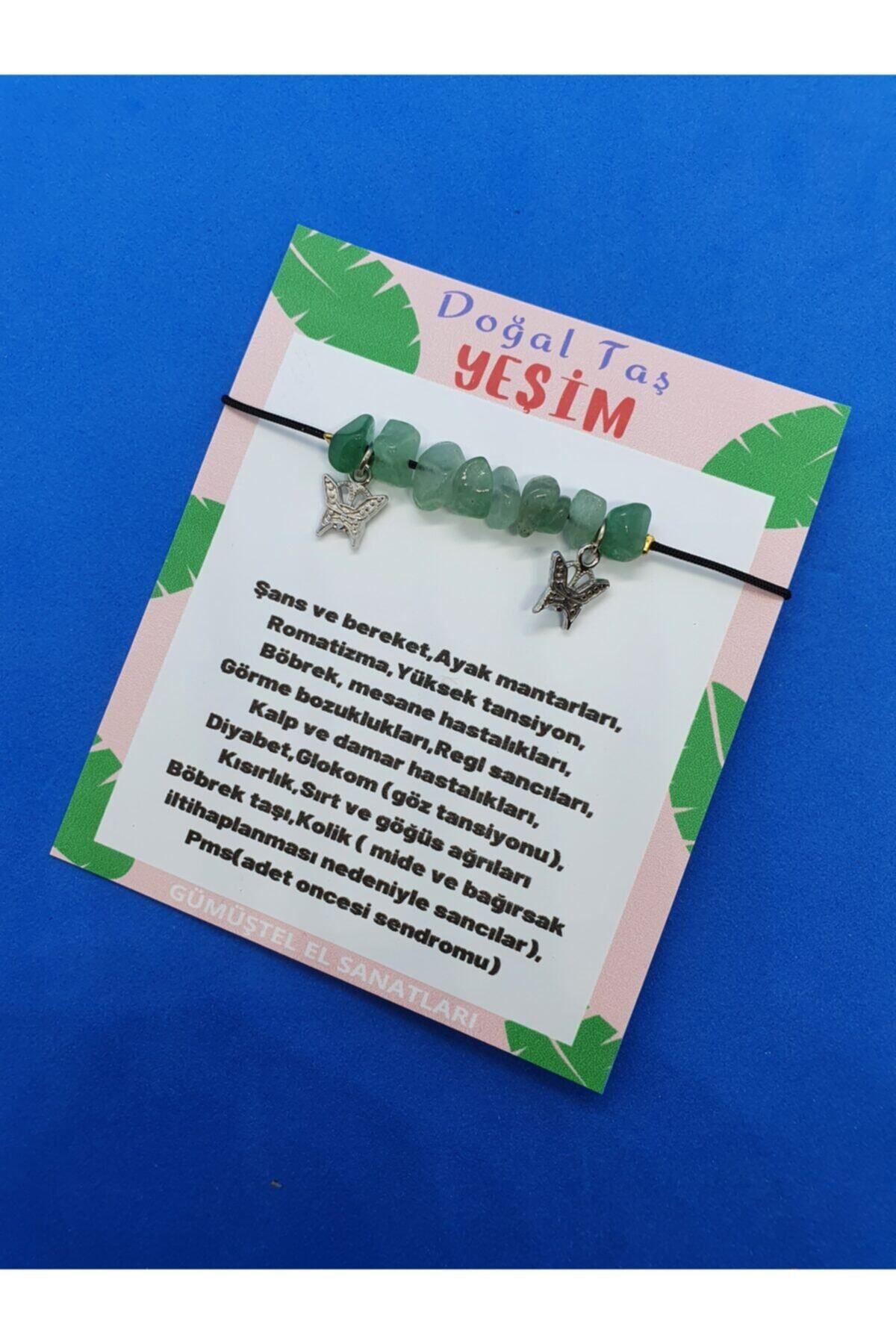 Sertifikalı Yeşim Doğal Taş Bileklik Kelebek Detaylı Orijinal Doğ