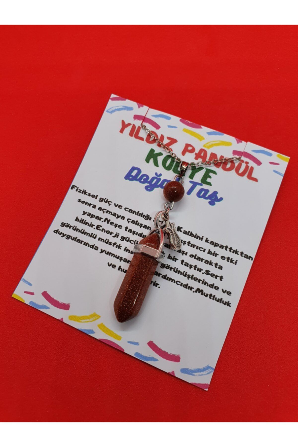 Sertifikalı Yıldız Taşı Pandül Lale Kolye Doğal Taş Özel Tasarım 