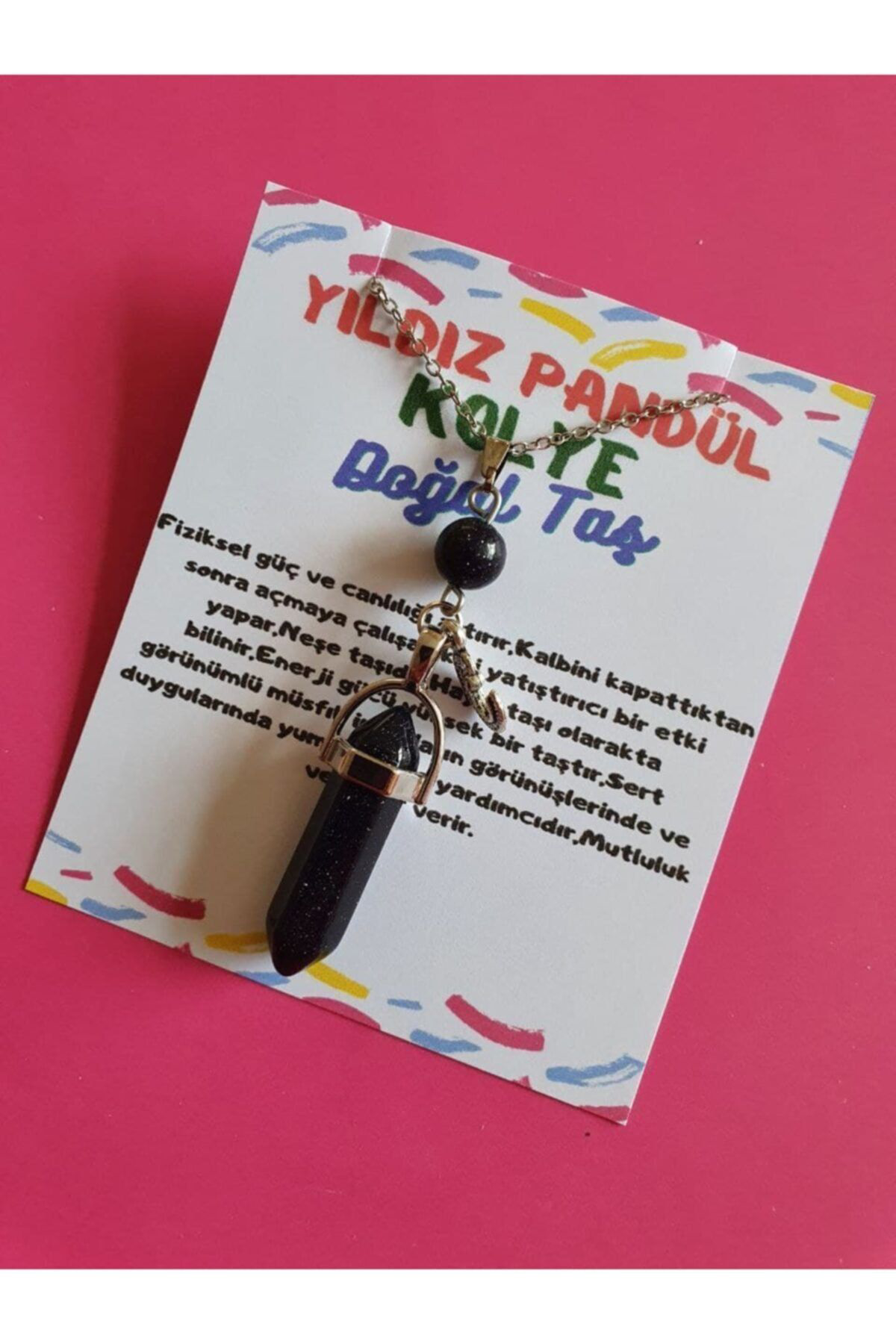 Sertifikalı Yıldız Taşı Pandül Vav Doğal Taş Kolye