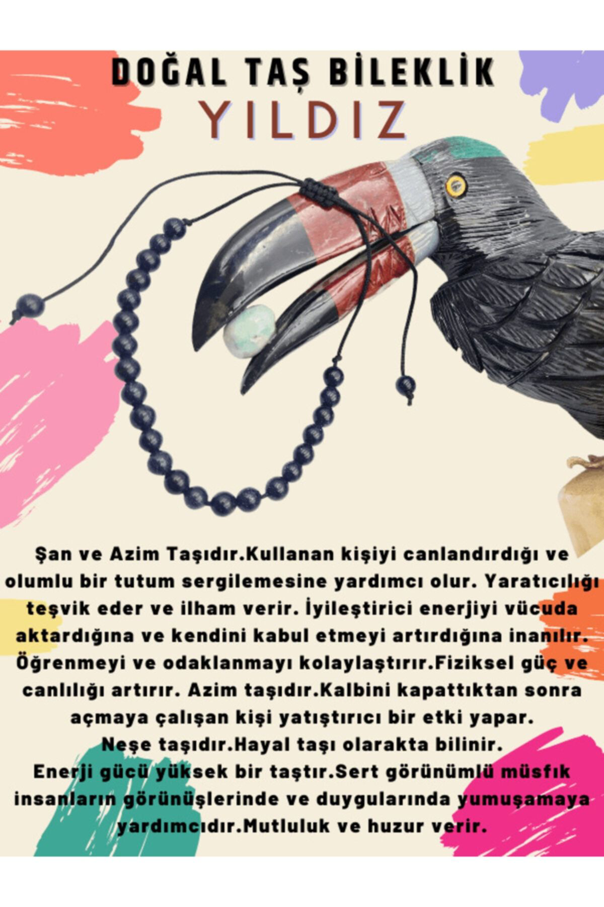 Sertifikalı Yıldız Doğal Taş Bileklik Ayarlamalı Kilit Sistemi He