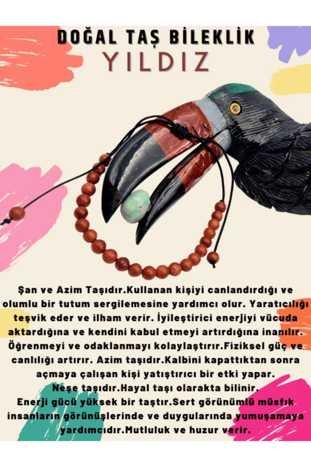 Sertifikalı Yıldız Doğal Taş Bileklik Ayarlamalı Kilit Sistemi He