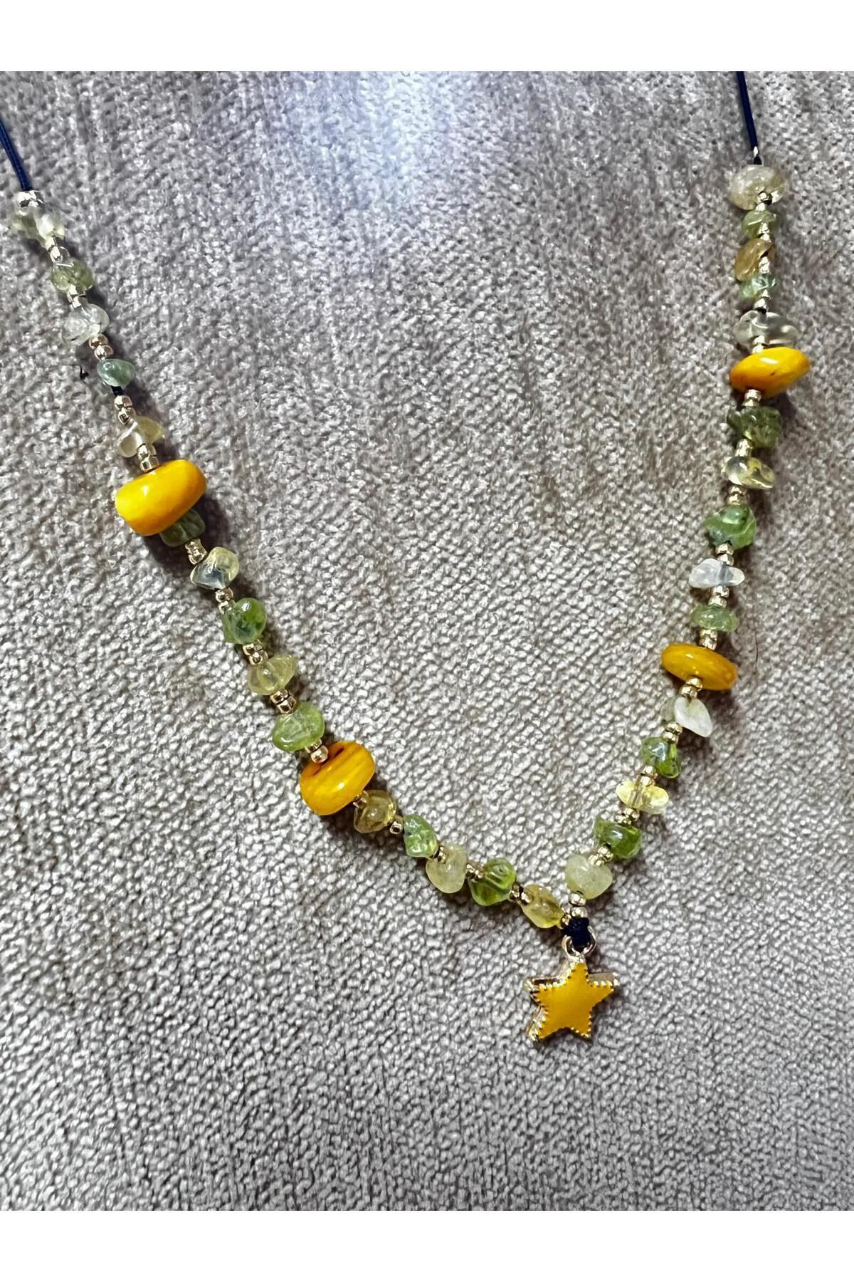 Gümüştel El Sanatlari Sertifikali Zeberced Sitrin Sedef Doğal Taş Kolye Aaa Kalite Özel